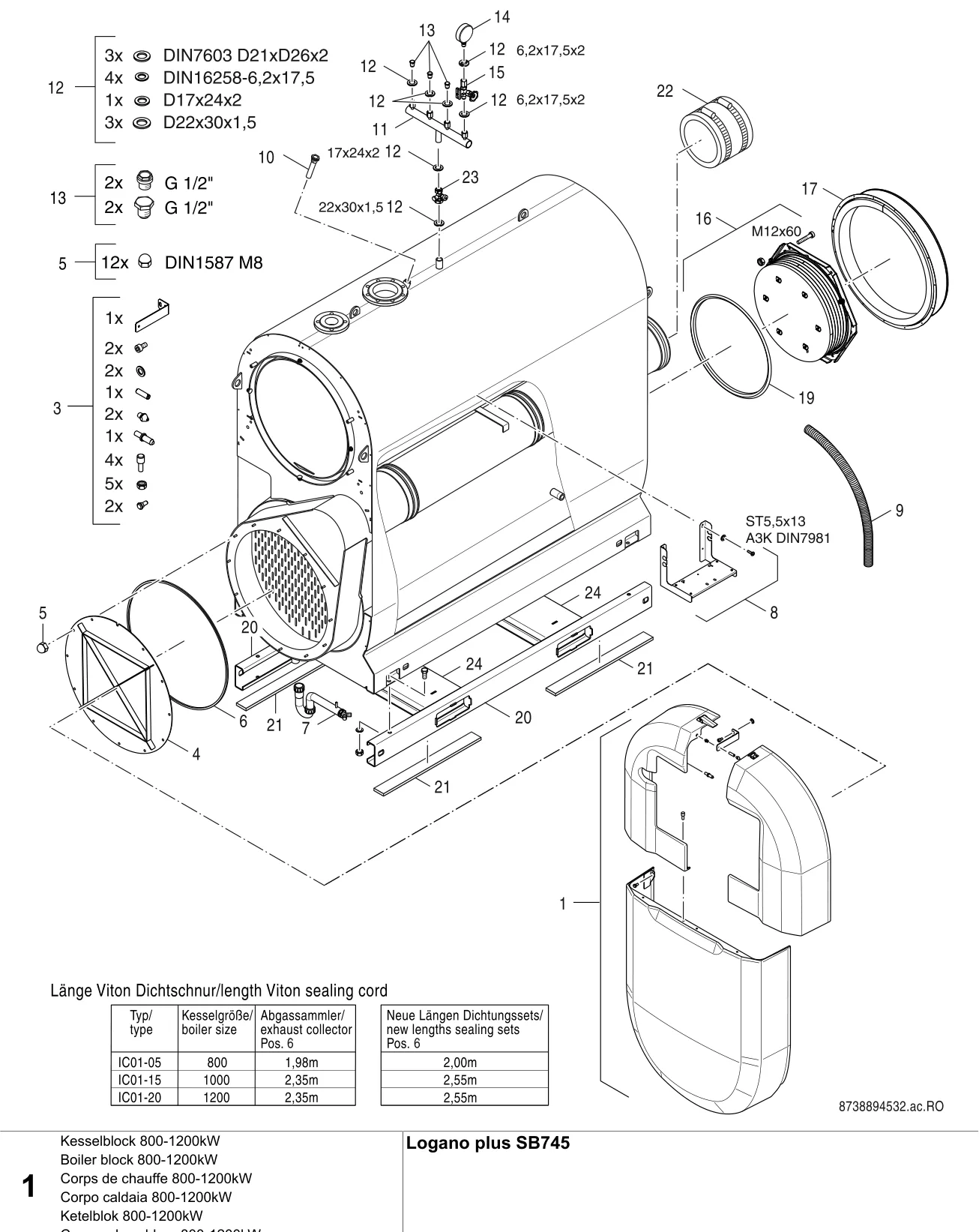 Schéma éclaté Kesselblock 800-1200kW — Buderus SB745