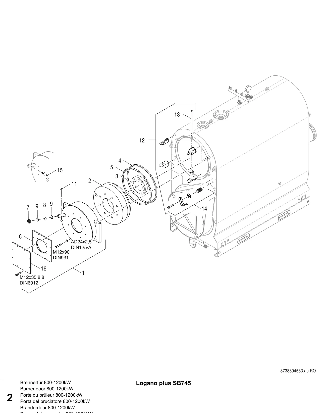 Schéma éclaté Brennertür 800-1200kW — Buderus SB745