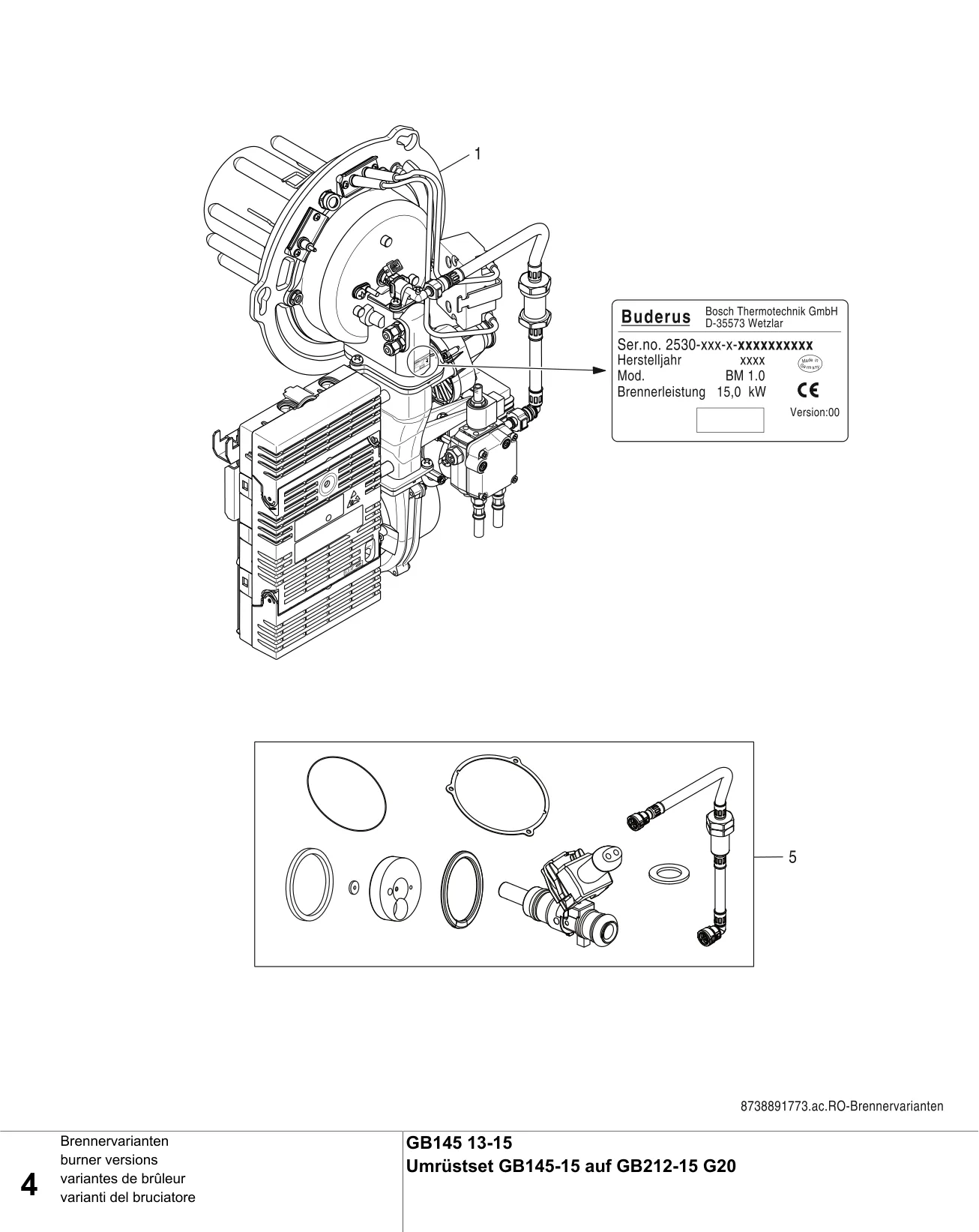 Explosietekening variantes de brûleur — Buderus GB145 13/15kW