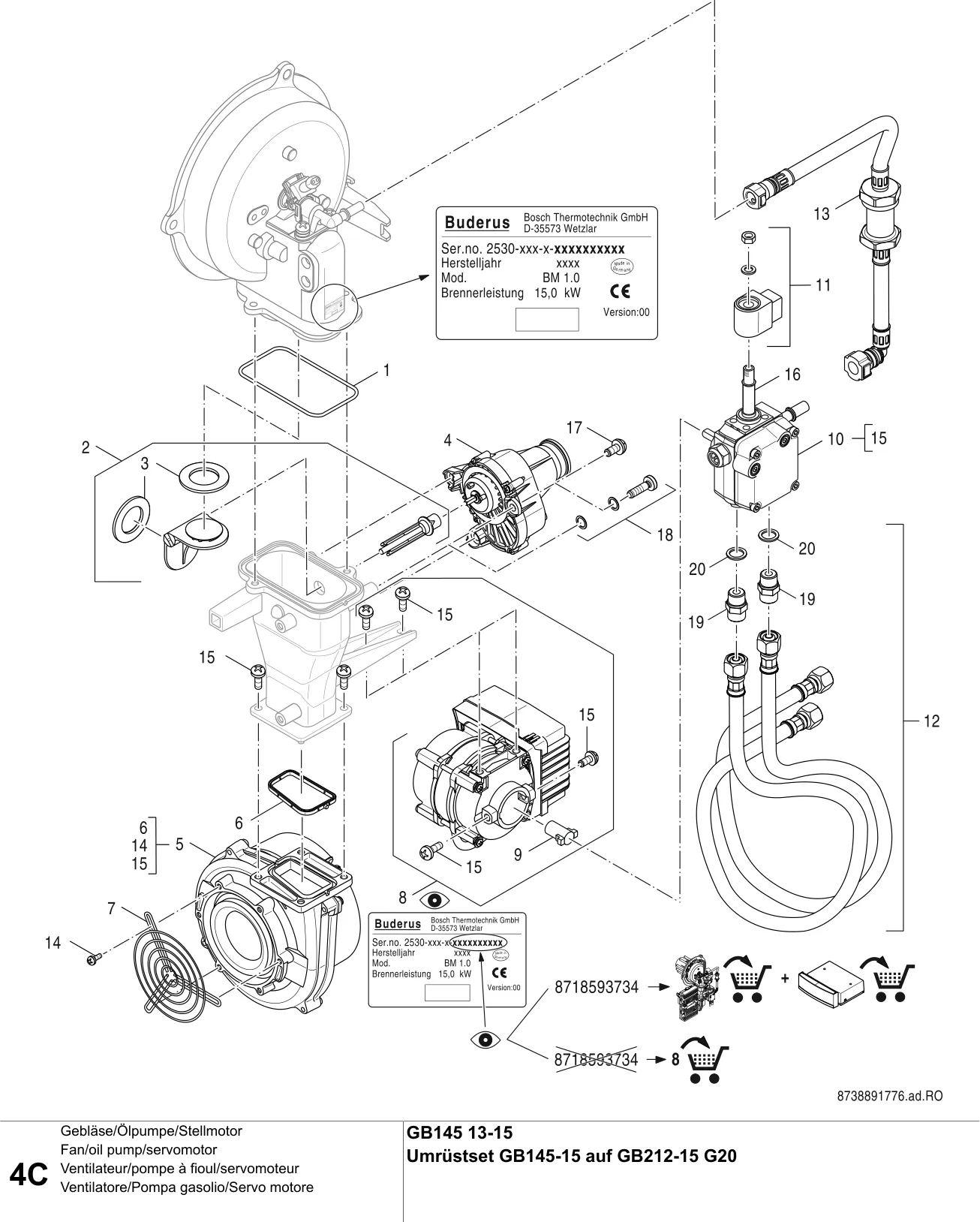Explosietekening Ventilateur/pompe à fioul/servomoteur C — Buderus GB145 13/15kW