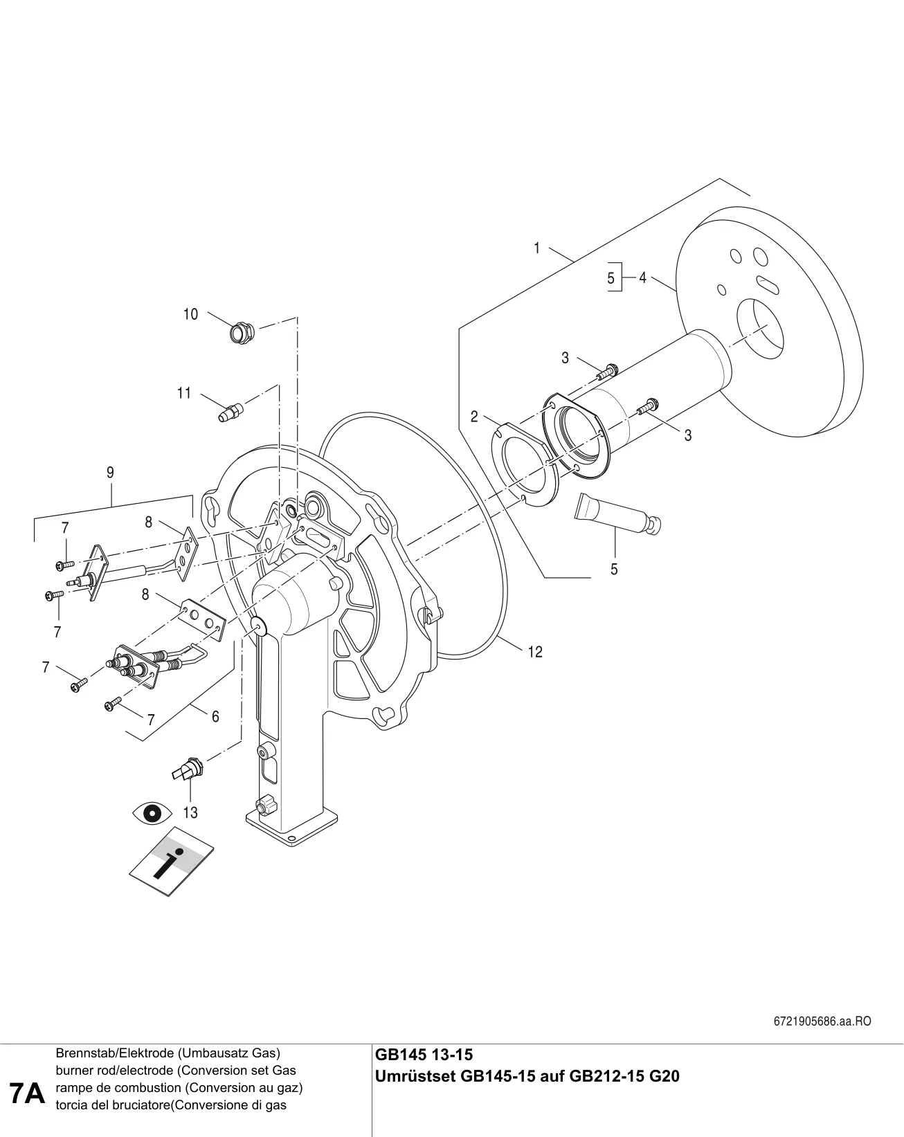 Explosietekening rampe de combustion (Conversion au gaz) A — Buderus GB145 13/15kW