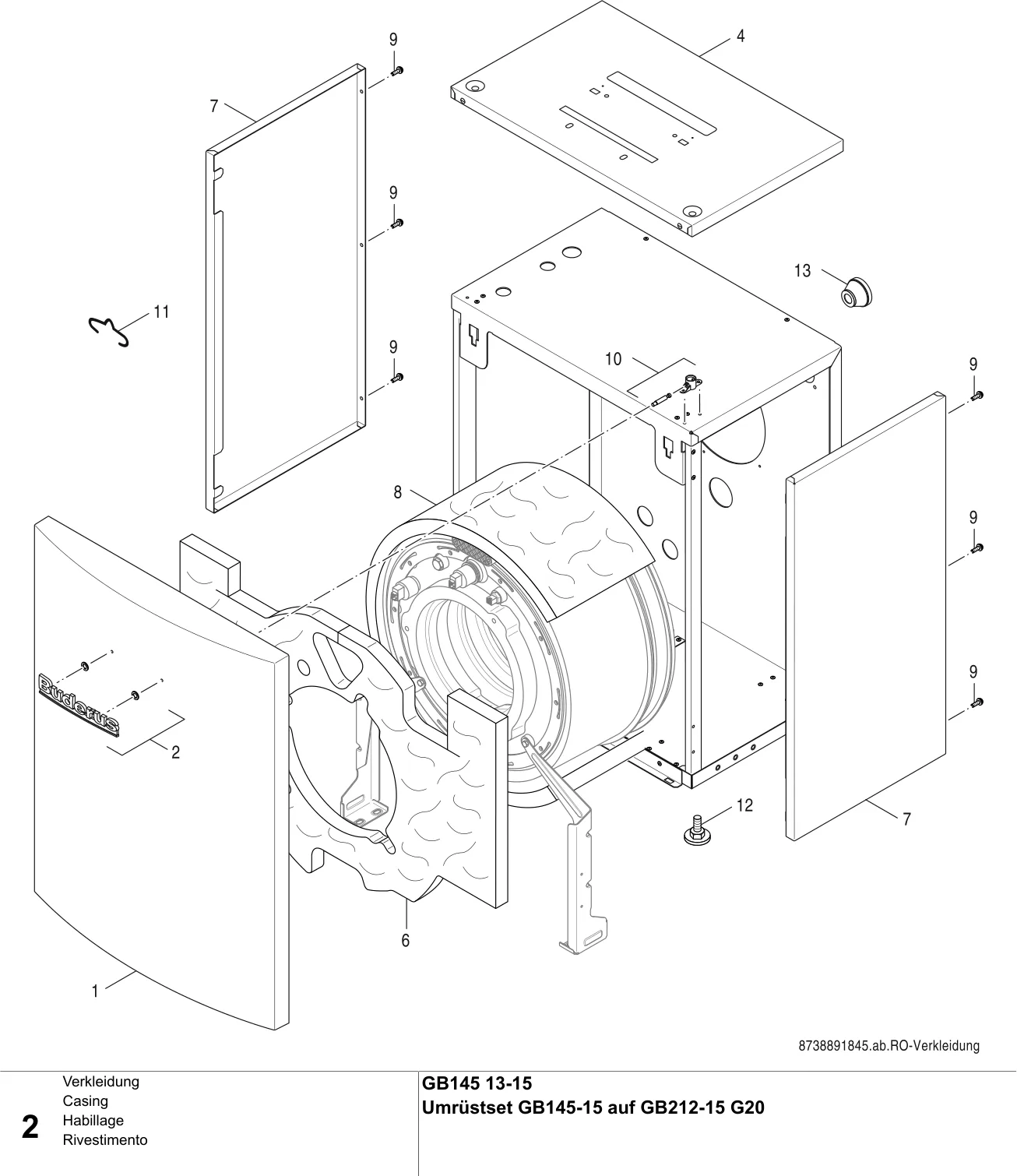Explosietekening Habillage — Buderus GB145 13/15kW