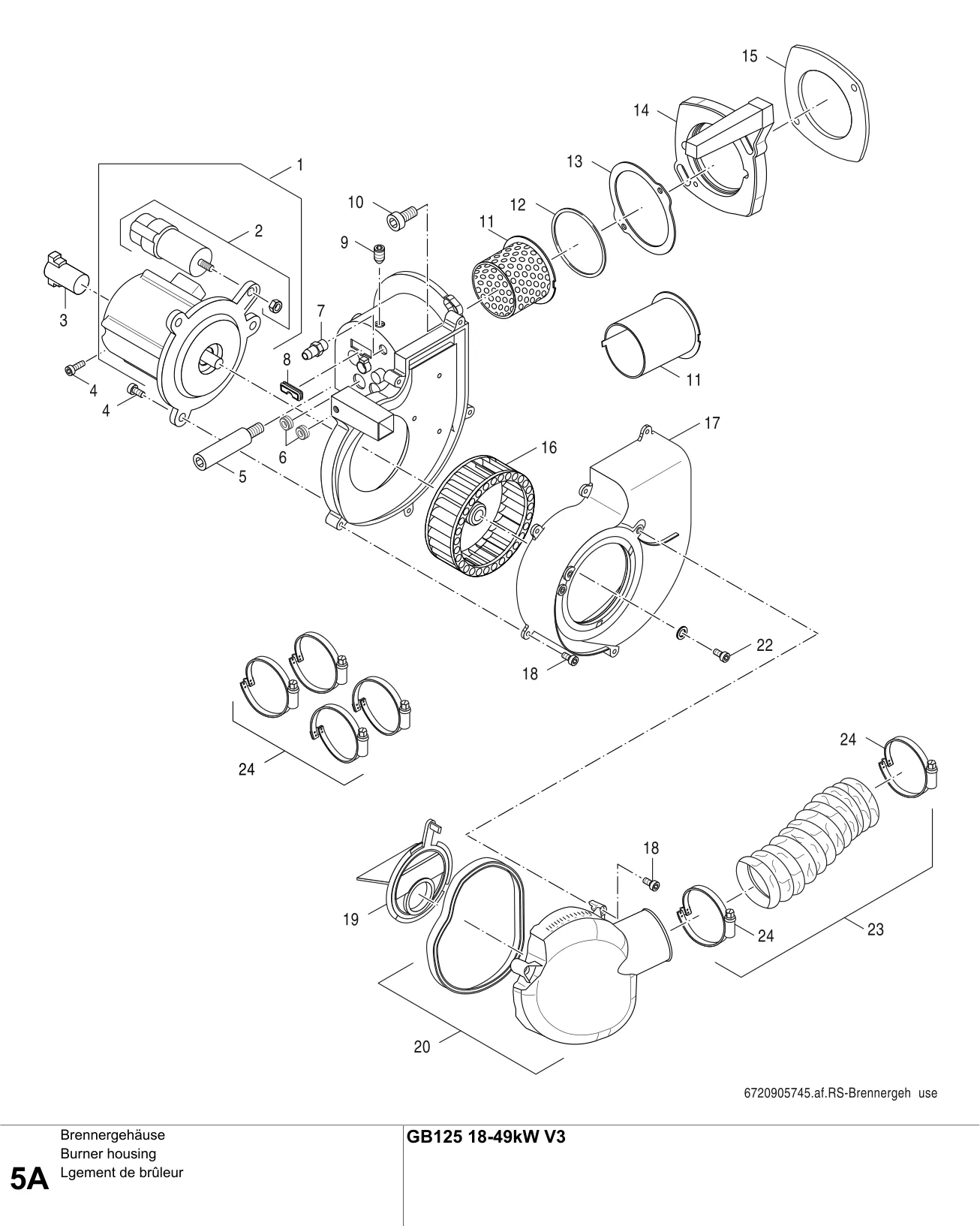 Explosietekening Lgement de brûleur A — Buderus GB125 18-49kW BE V3