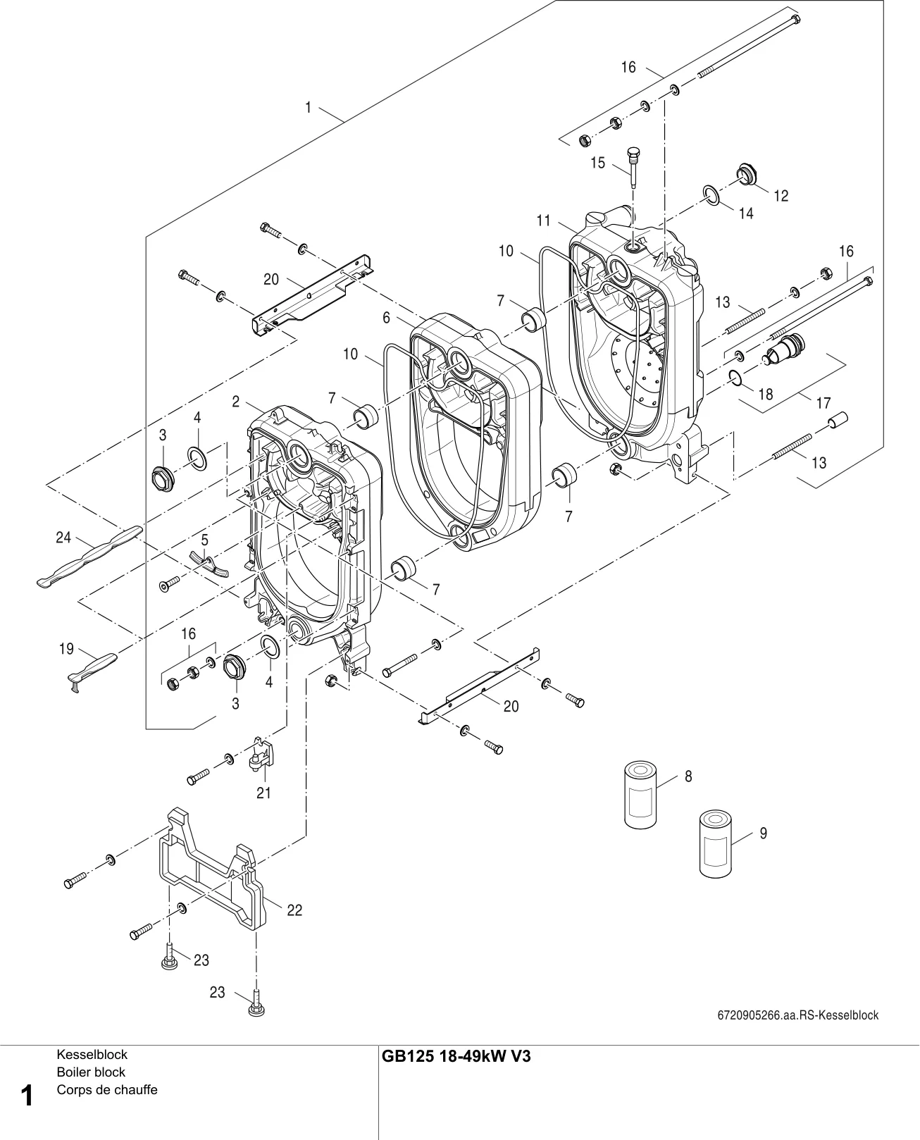 Explosietekening Corps de chauffe — Buderus GB125 18-49kW BE V3