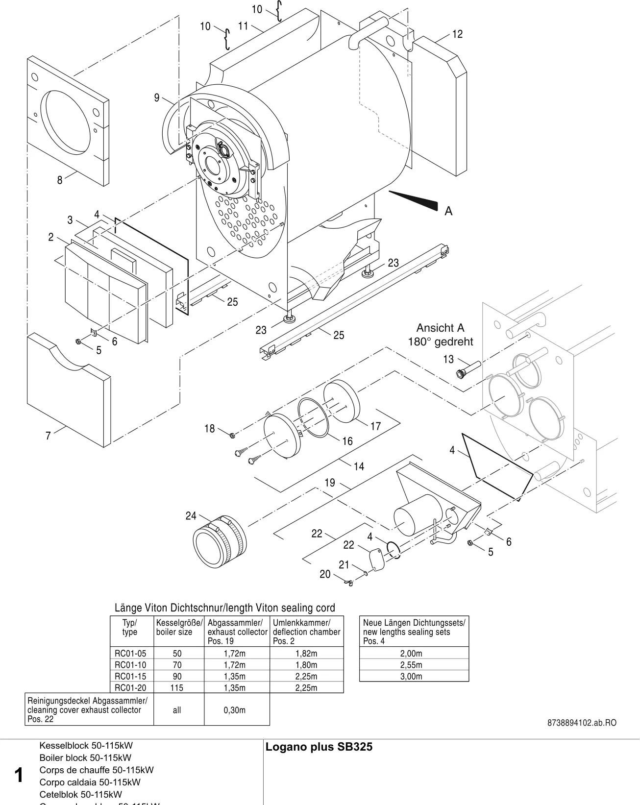 Schéma éclaté Kesselblock 50-115kW — Buderus SB325