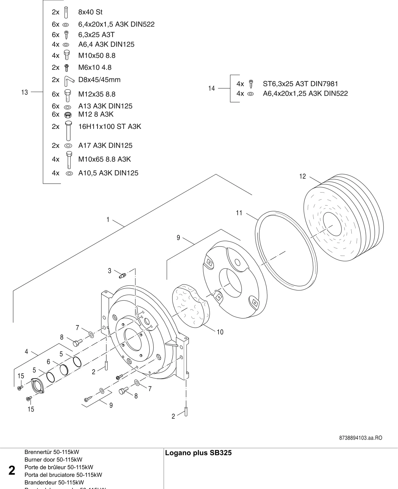 Schéma éclaté Brennertür 50-115kW — Buderus SB325