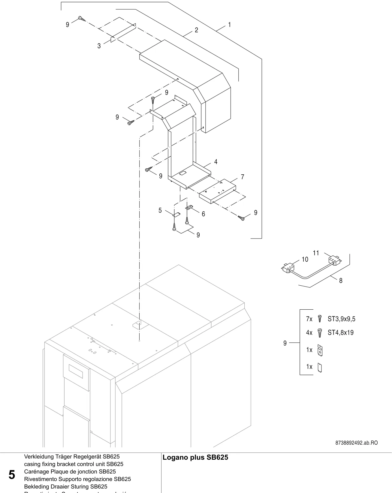 Schéma éclaté Verkleidung Träger Regelgerät SB625 — Buderus SB625