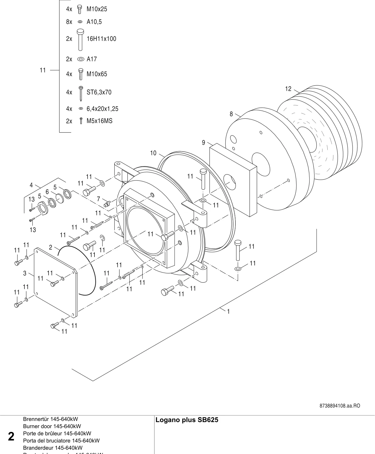 Schéma éclaté Brennertür 145-640kW — Buderus SB625