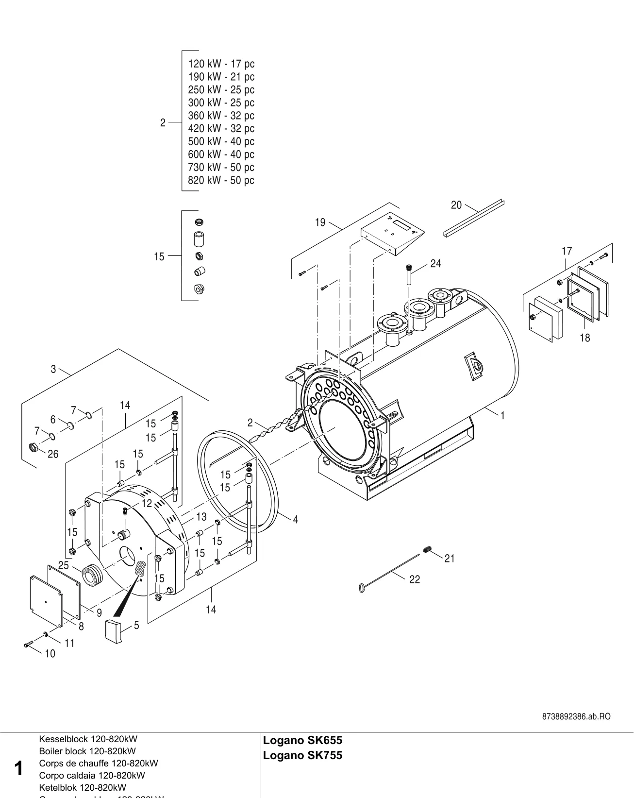 Schéma éclaté Kesselblock 120-820kW — Buderus SK655/SK755 120-1850kW
