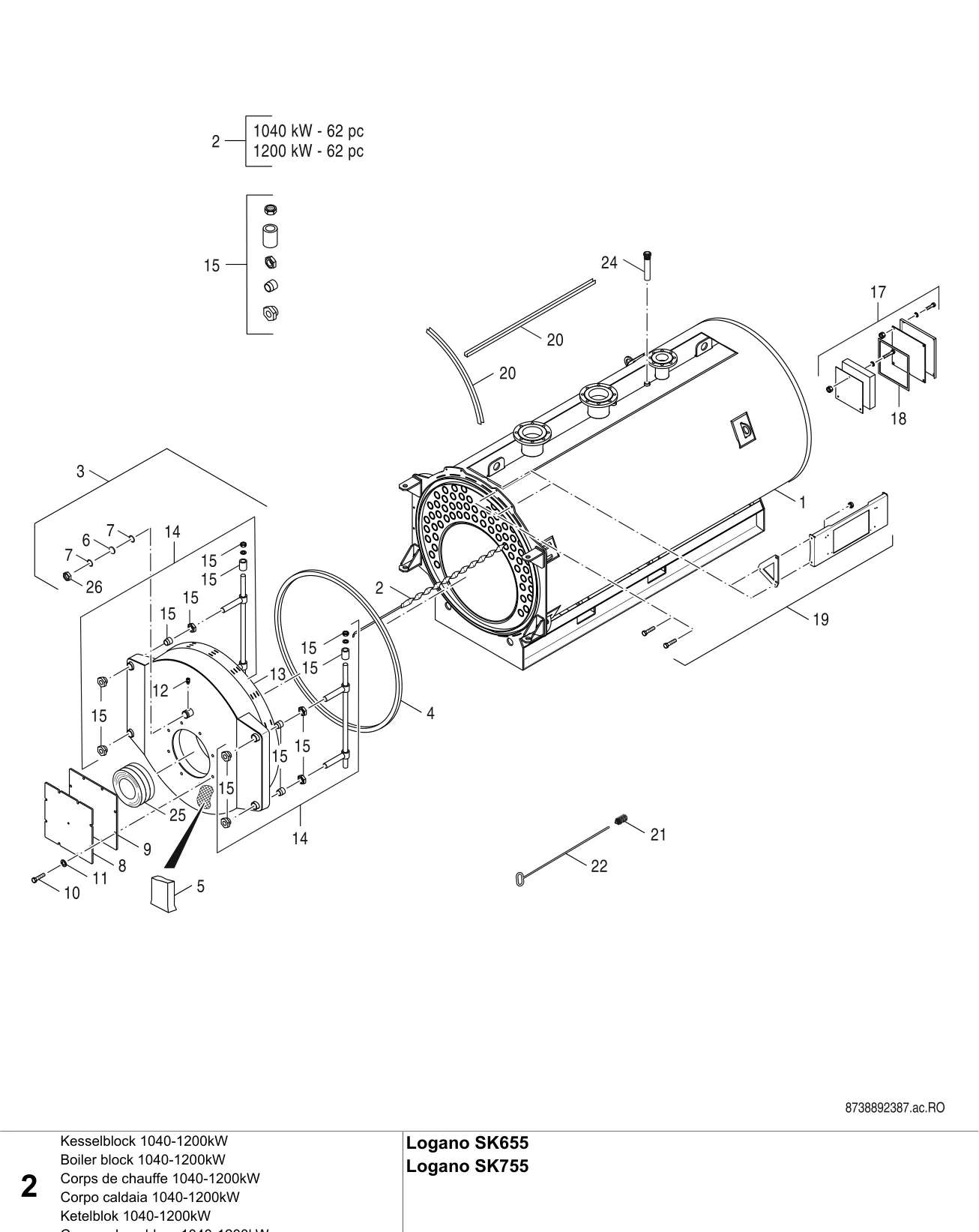 Schéma éclaté Kesselblock 1040-1200kW — Buderus SK655/SK755 120-1850kW