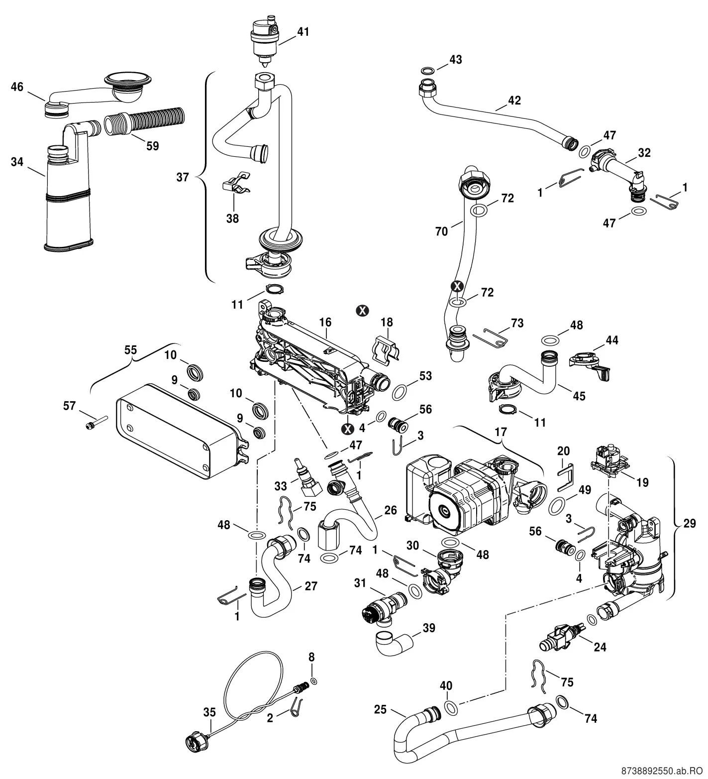 Explosietekening Corps hydraulique — Buderus GB172T V2