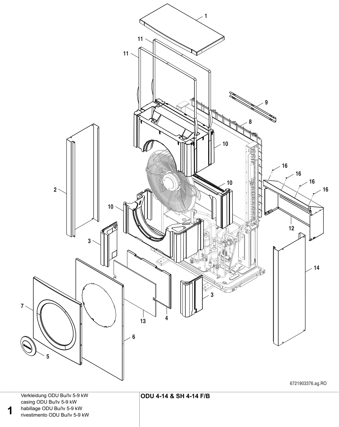 Schéma éclaté habillage ODU Bu/Iv 5-9 kW — Buderus ODU 4-14 & SH 4-14 F/B