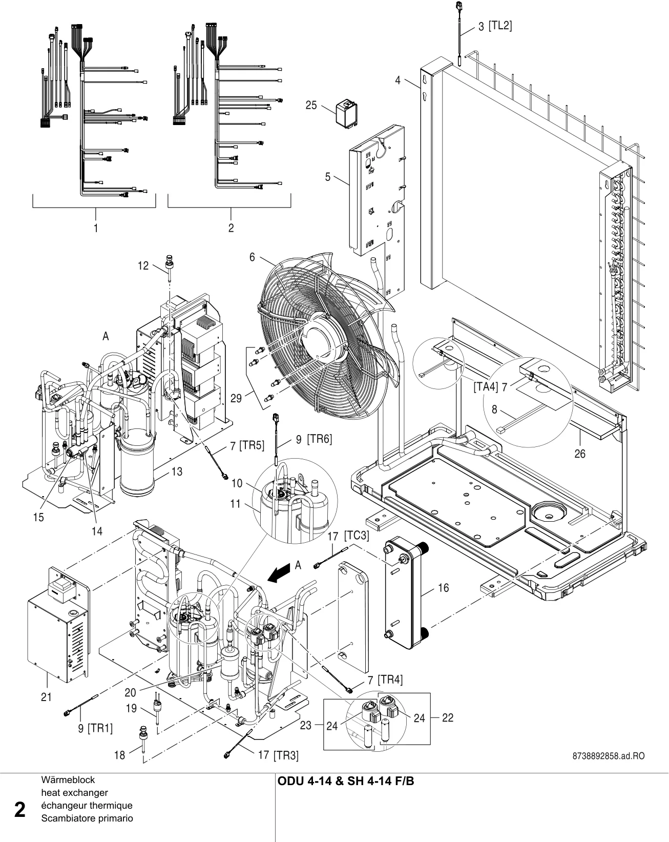 Schéma éclaté échangeur thermique (2) — Buderus ODU 4-14 & SH 4-14 F/B