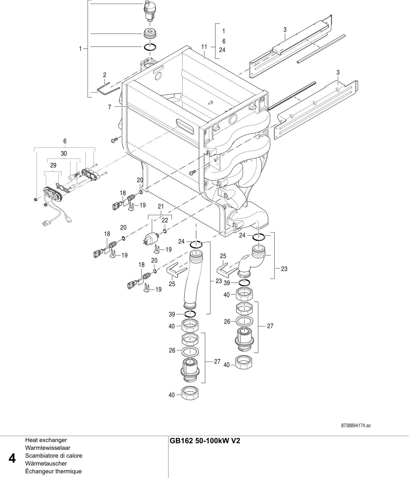 Schéma éclaté Échangeur thermique — Buderus GB162 50-100kW V2
