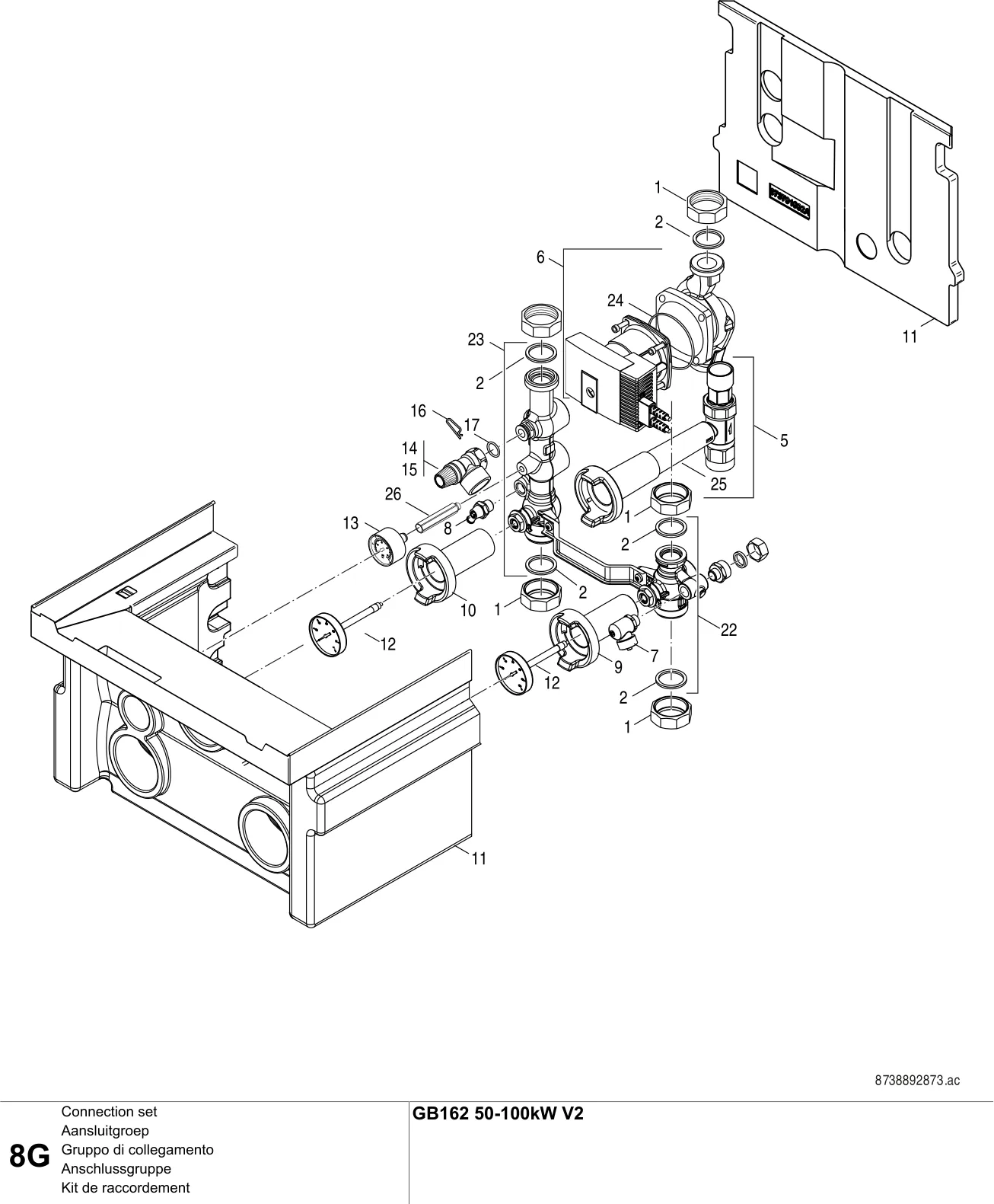 Schéma éclaté Kit de raccordement G — Buderus GB162 50-100kW V2