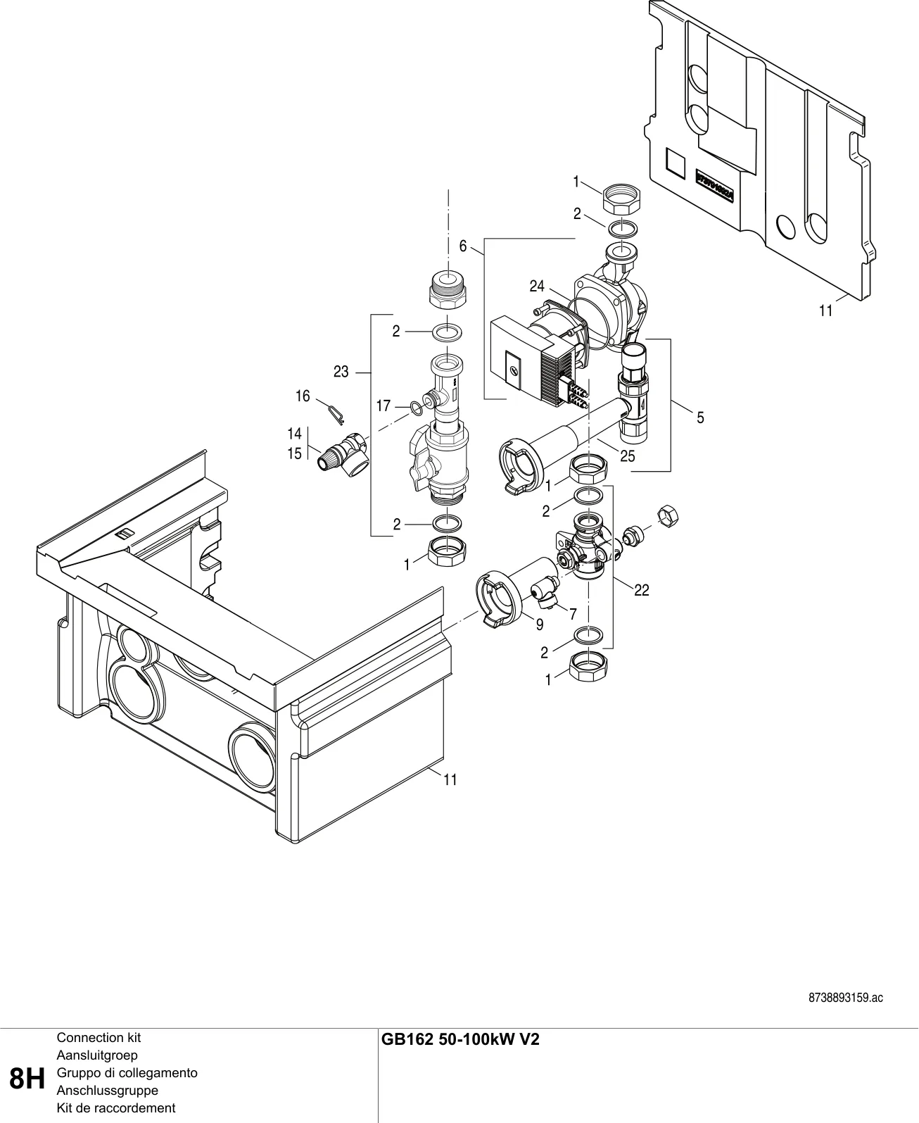 Schéma éclaté Kit de raccordement H — Buderus GB162 50-100kW V2