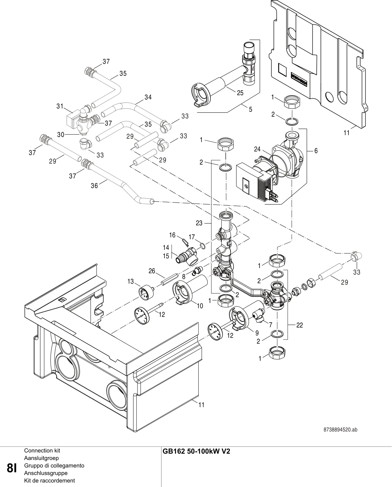 Schéma éclaté Kit de raccordement I — Buderus GB162 50-100kW V2