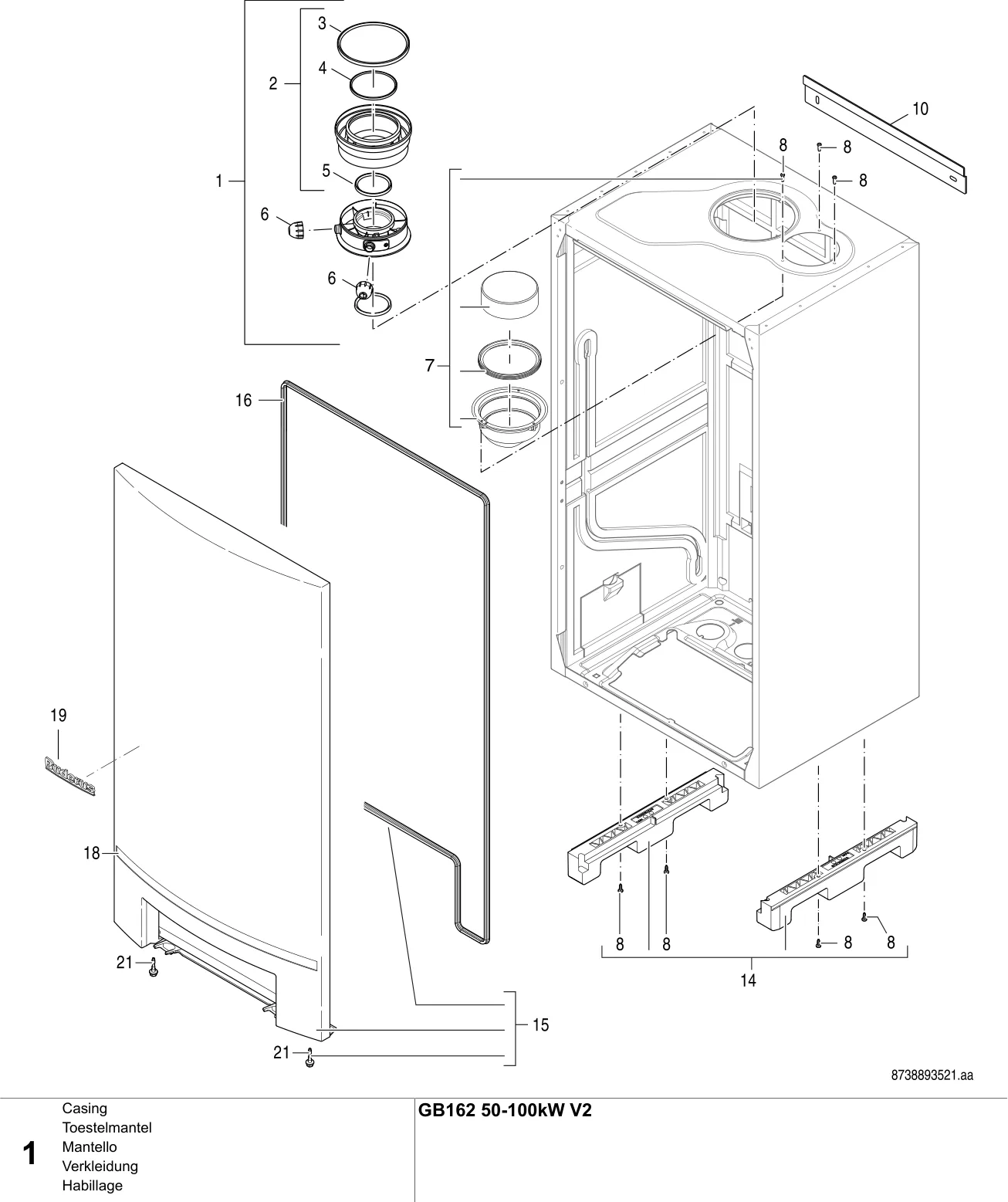 Schéma éclaté Habillage — Buderus GB162 50-100kW V2