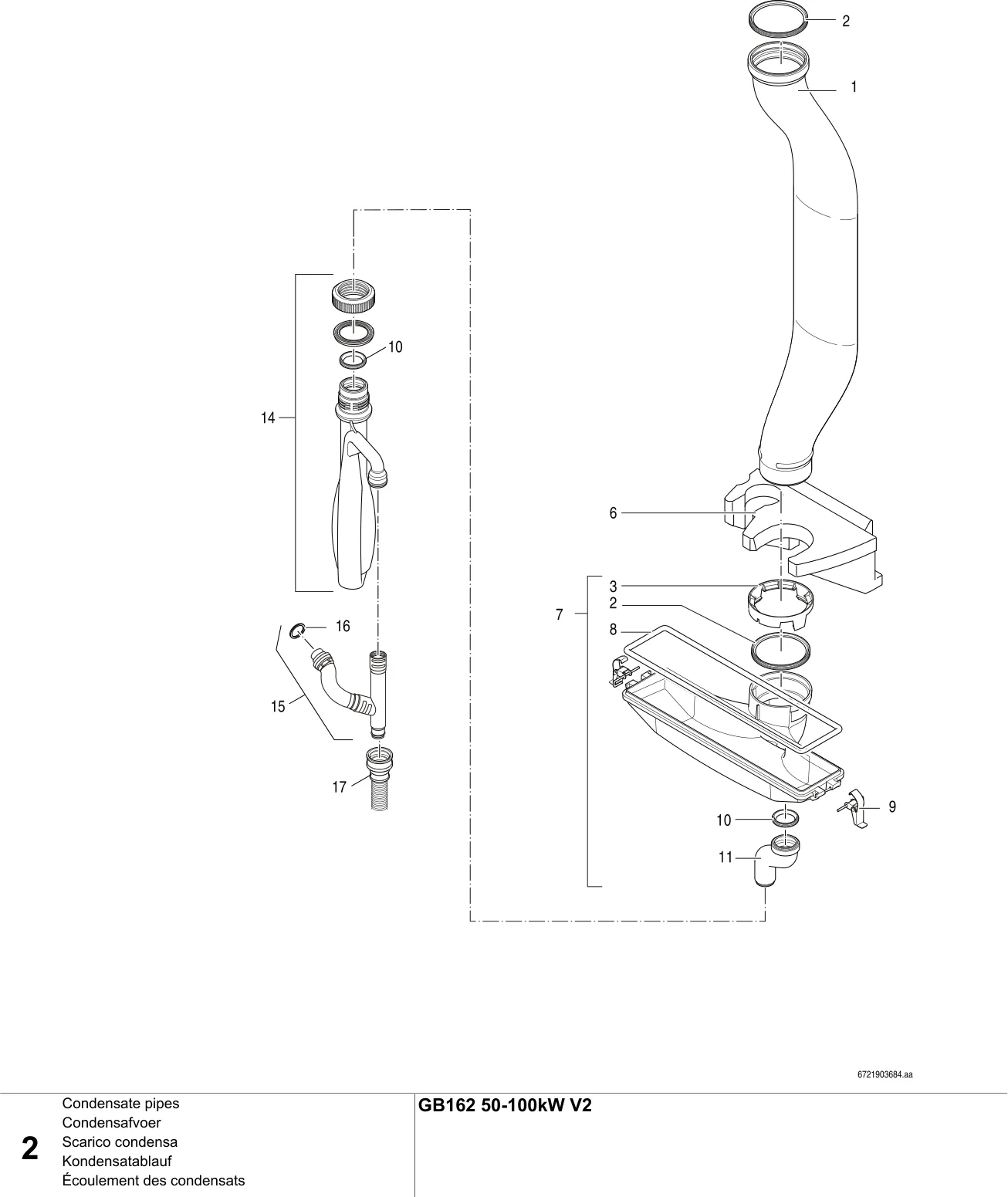 Schéma éclaté Écoulement des condensats — Buderus GB162 50-100kW V2