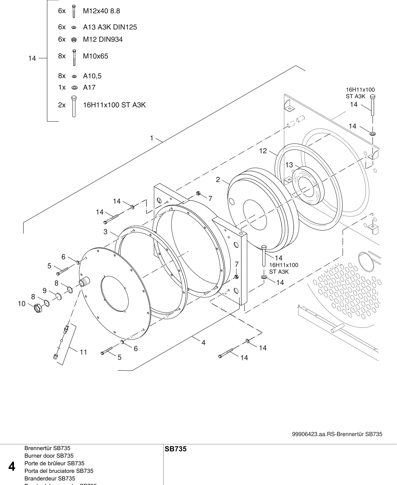 Schéma éclaté Brennertür SB735 — Buderus SB735