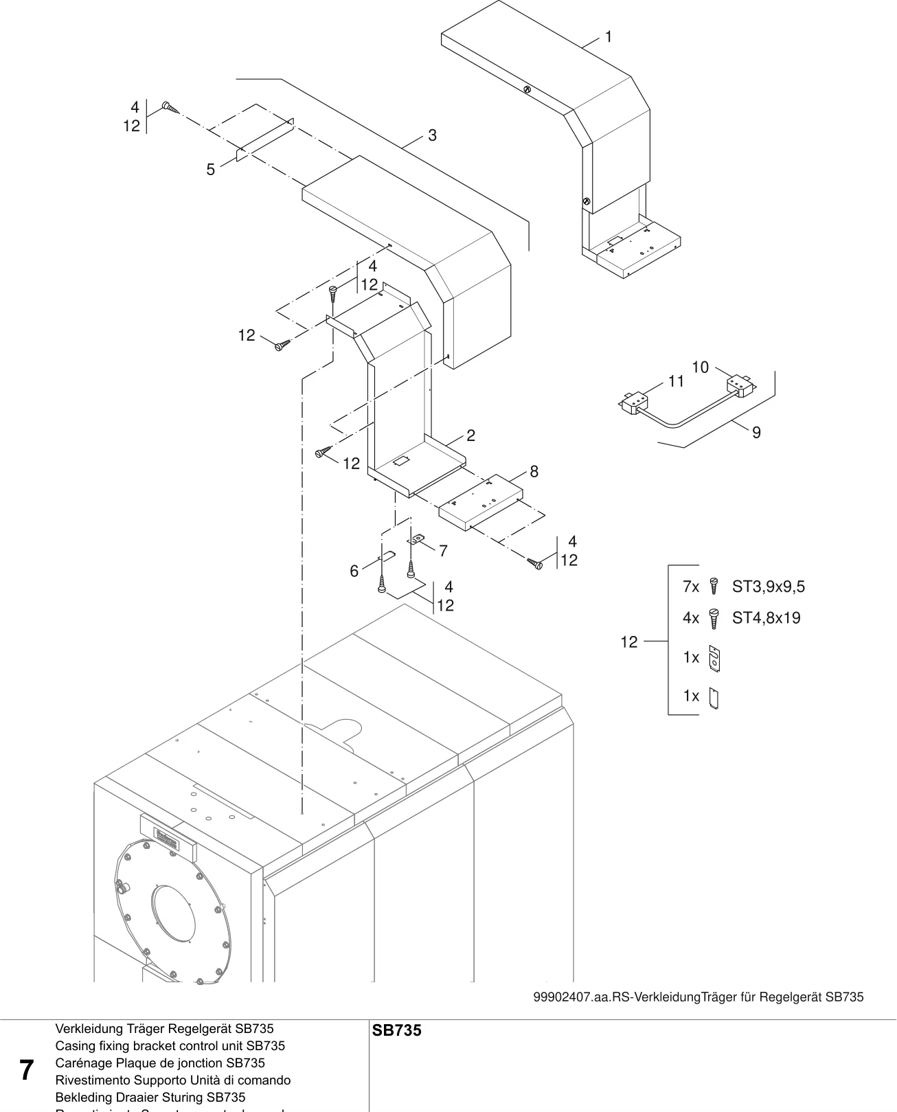 Schéma éclaté Verkleidung Träger Regelgerät SB735 — Buderus SB735