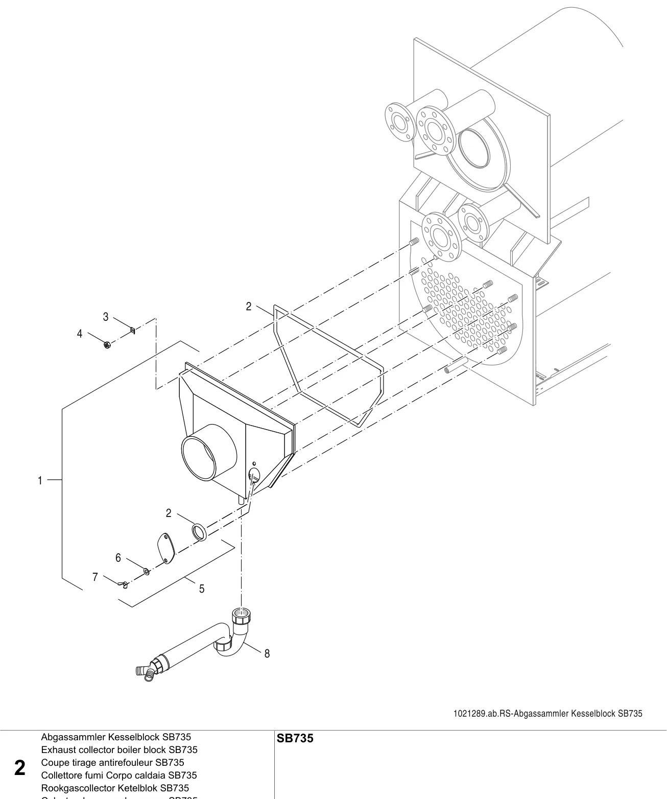 Schéma éclaté Abgassammler Kesselblock SB735 — Buderus SB735