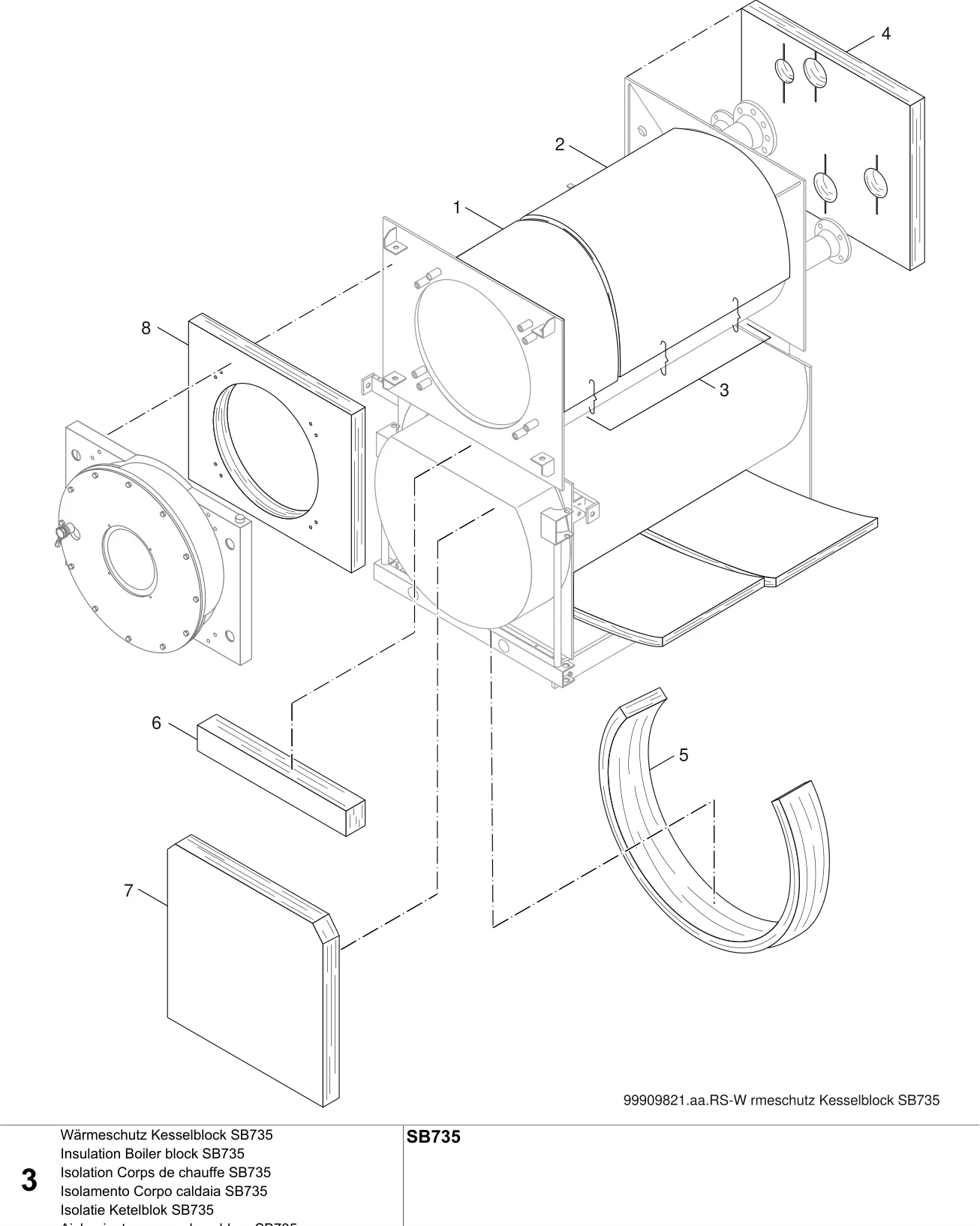 Schéma éclaté Wärmeschutz Kesselblock SB735 — Buderus SB735