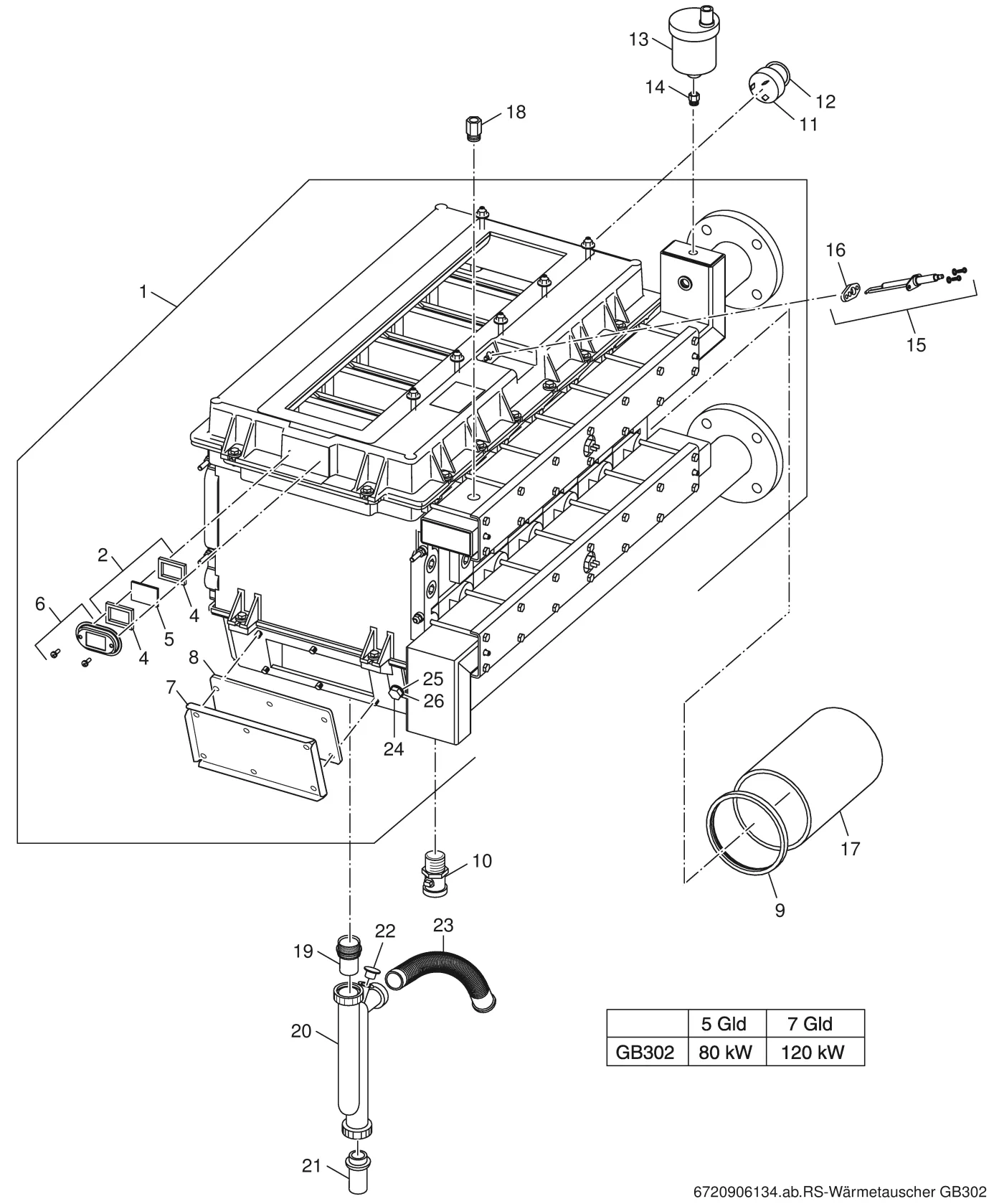 Explosietekening Heat exchanger — Buderus GB302 80-120kW