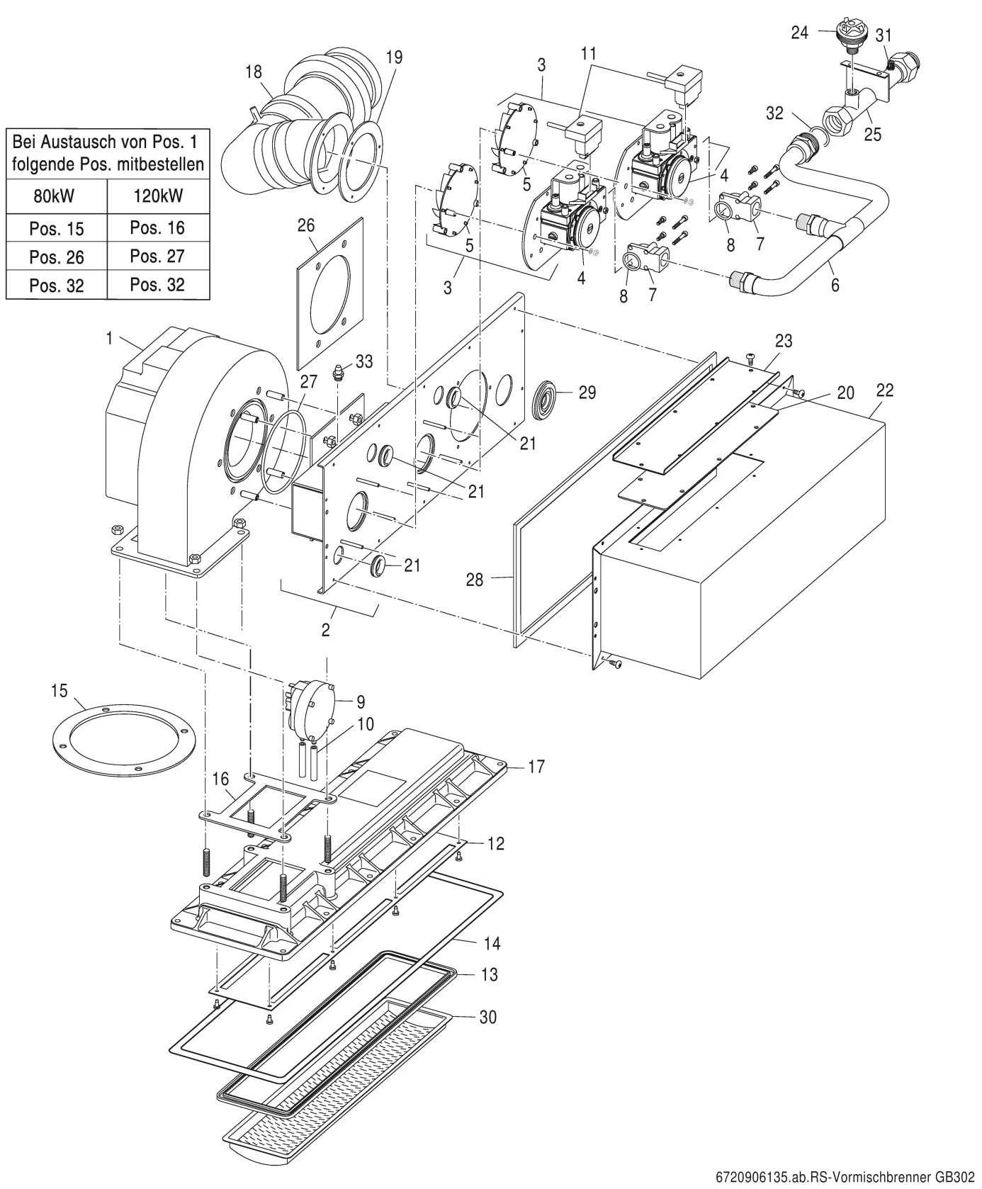 Explosietekening Brûleur — Buderus GB302 80-120kW