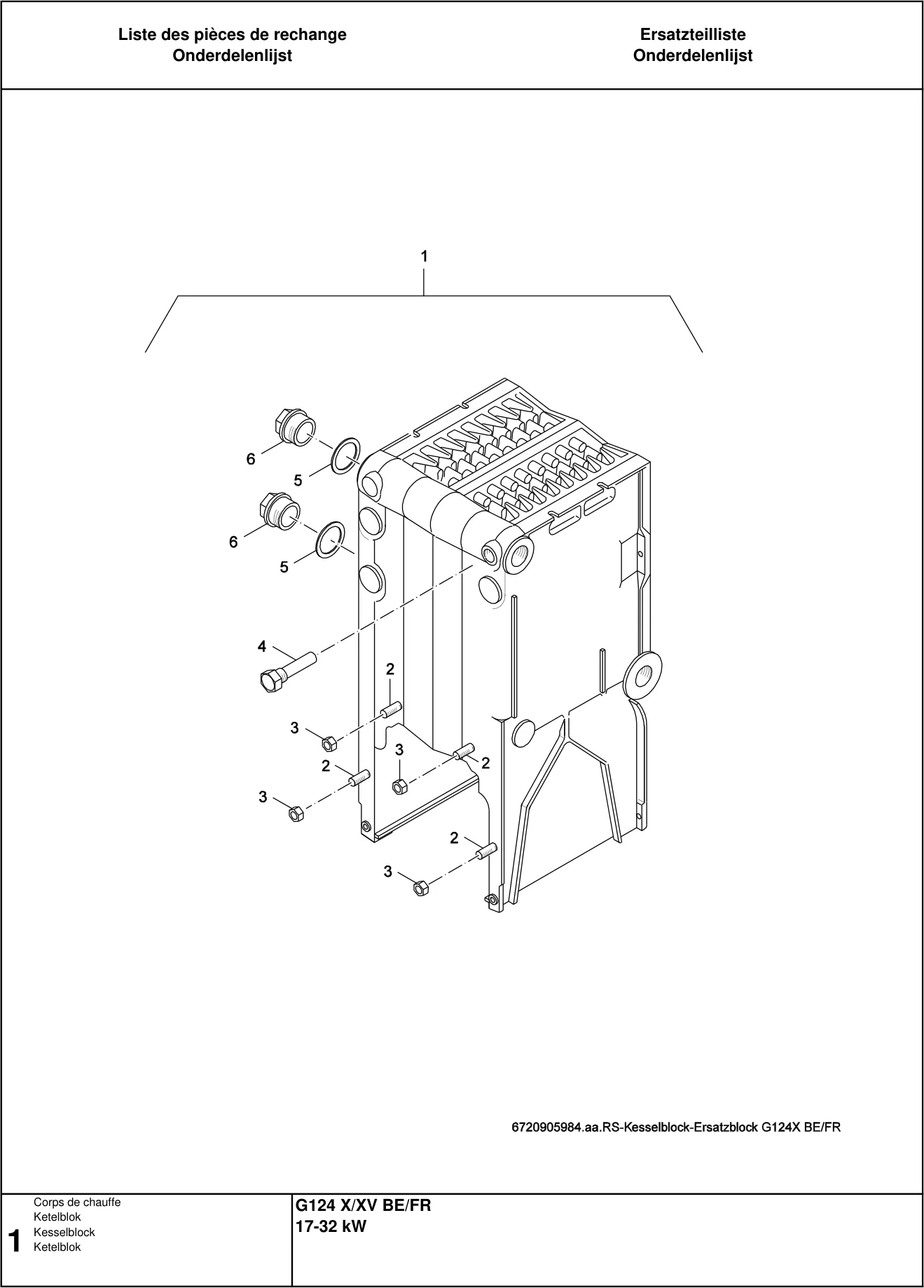 Explosietekening Corps de chauffe — Buderus G124X/XV BE/FR 17-32kW