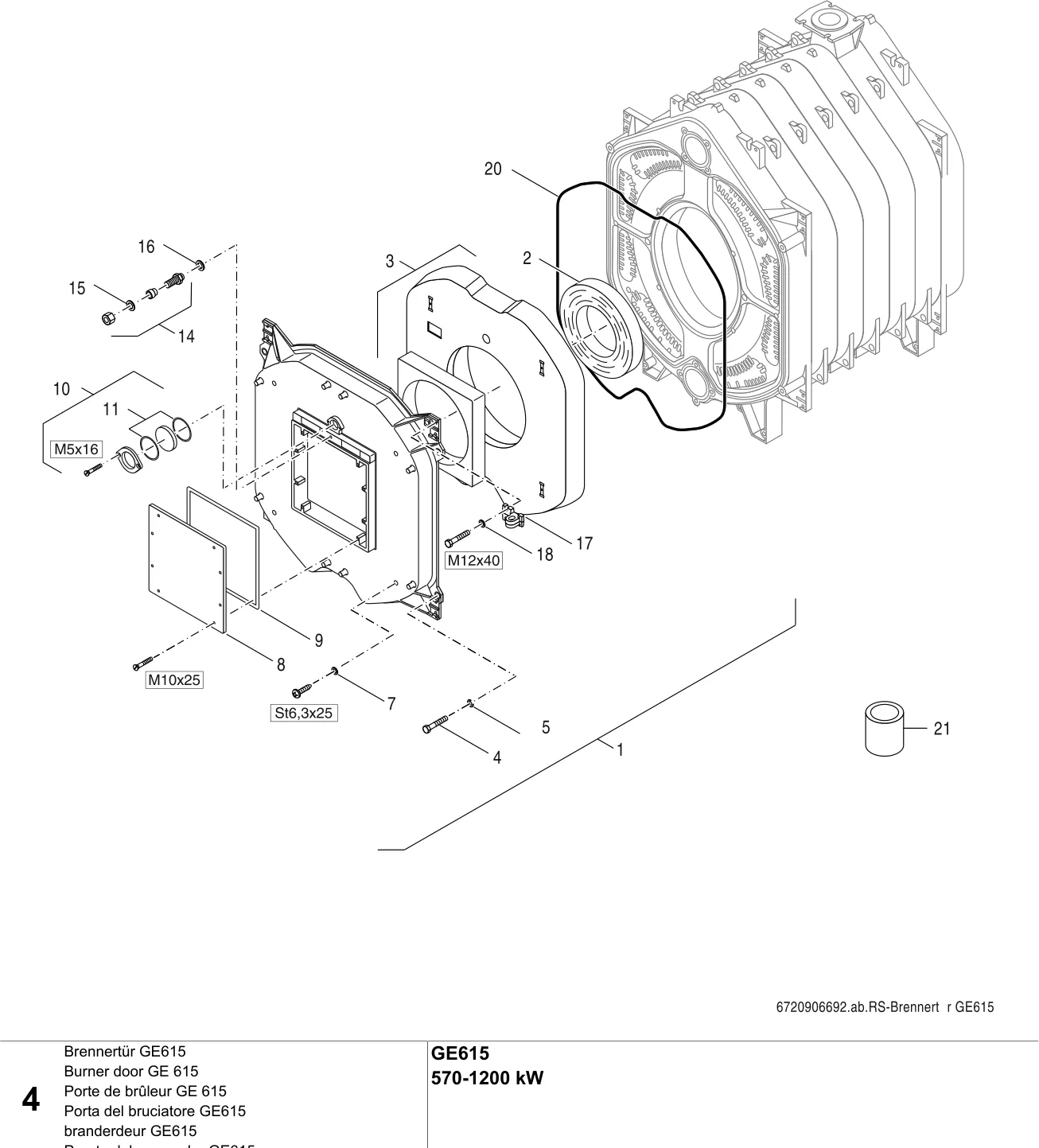 Schéma éclaté Brennertür GE615 — Buderus GE615 570-1200 kW