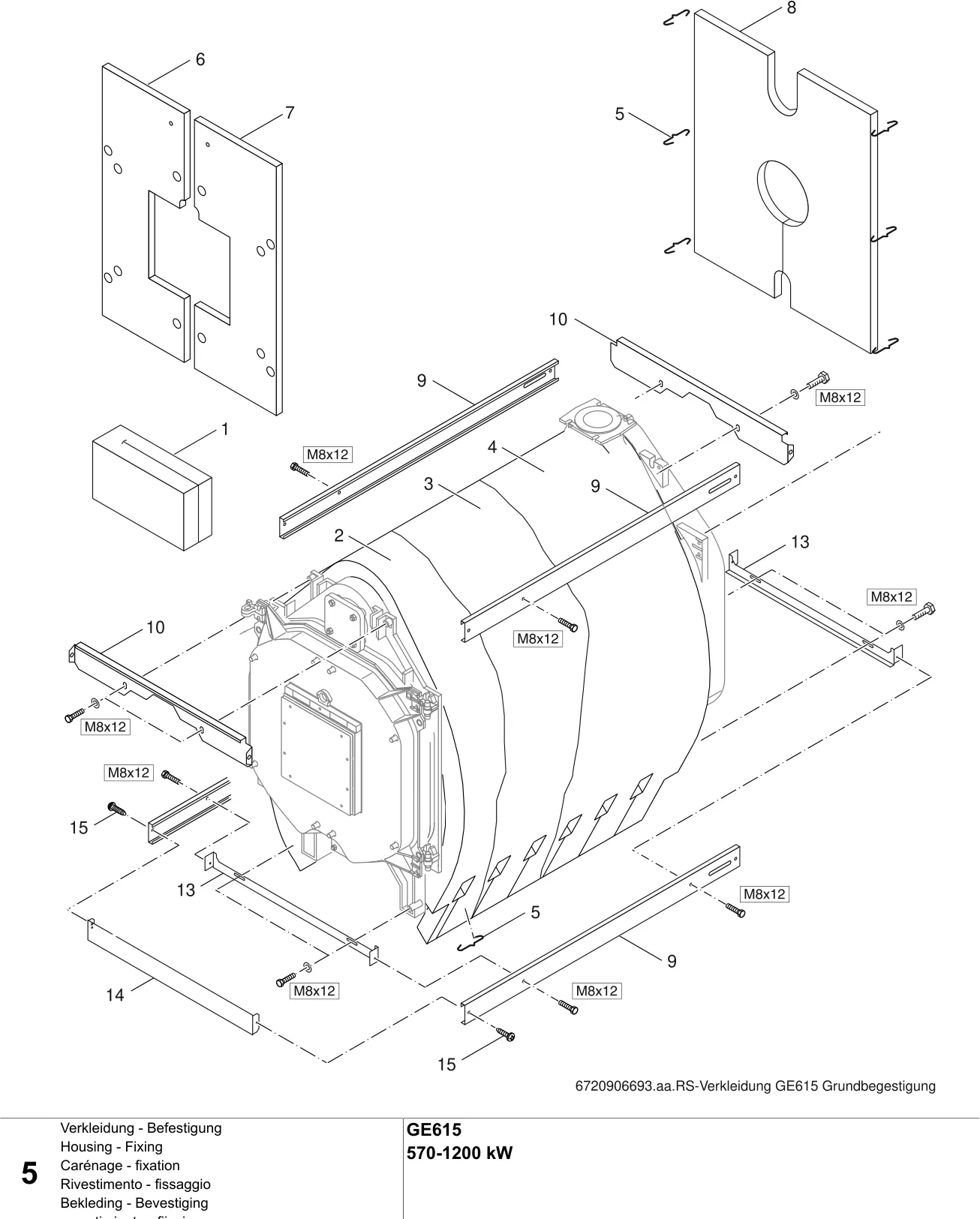 Schéma éclaté Carénage - fixation — Buderus GE615 570-1200 kW