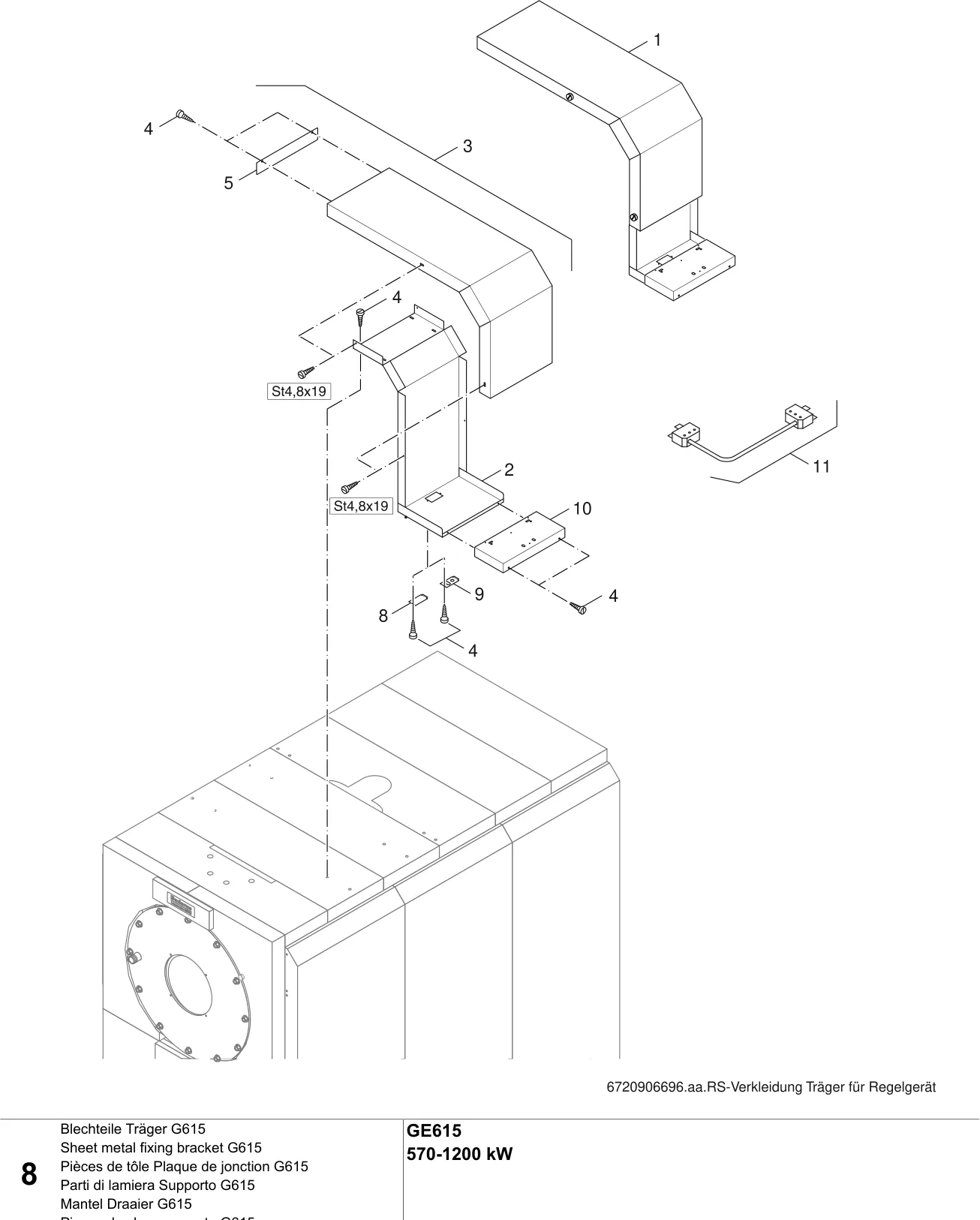 Schéma éclaté Blechteile Träger G615 — Buderus GE615 570-1200 kW