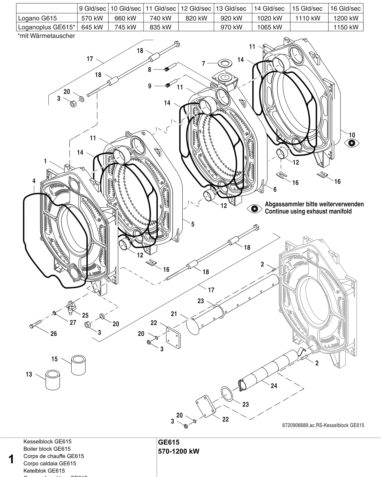 Schéma éclaté Kesselblock GE615 — Buderus GE615 570-1200 kW