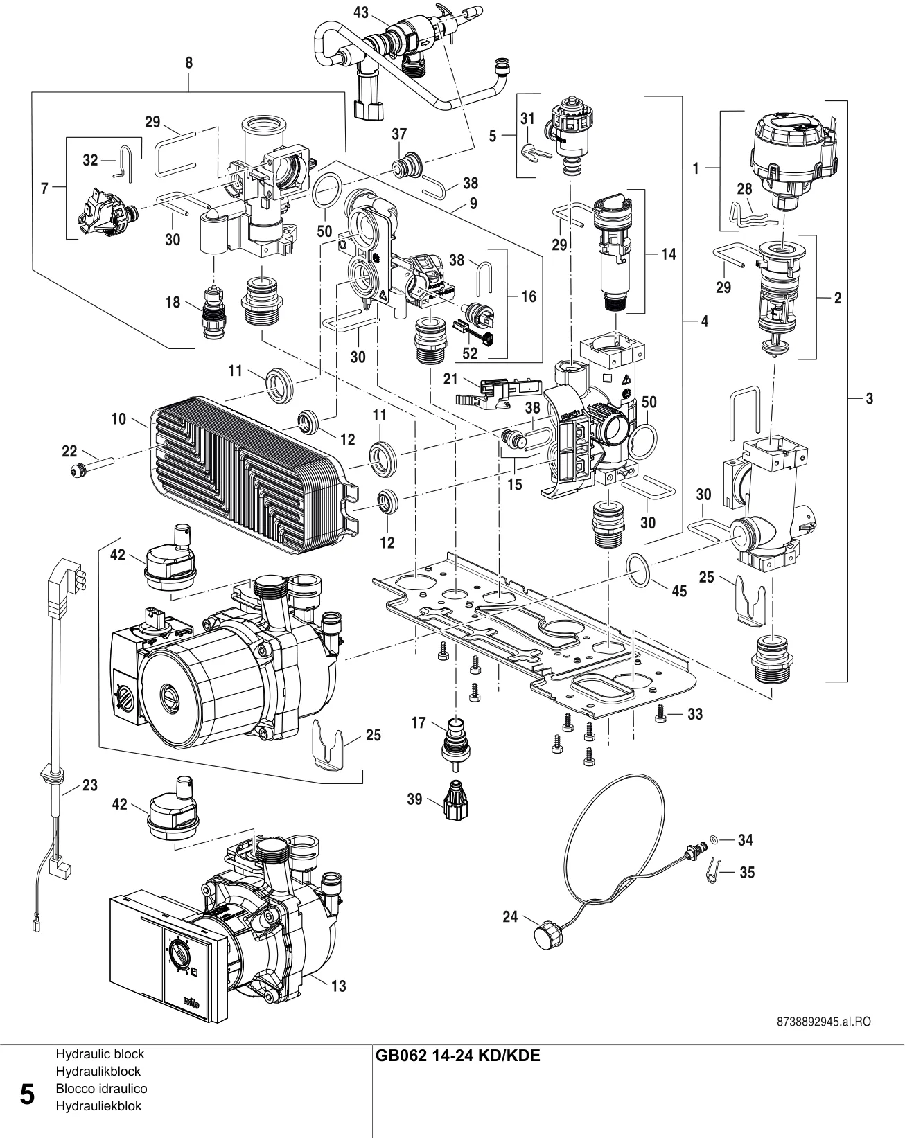 Schéma éclaté Hydrauliekblok — Buderus GB062 14-24 H/KD/KDE V2