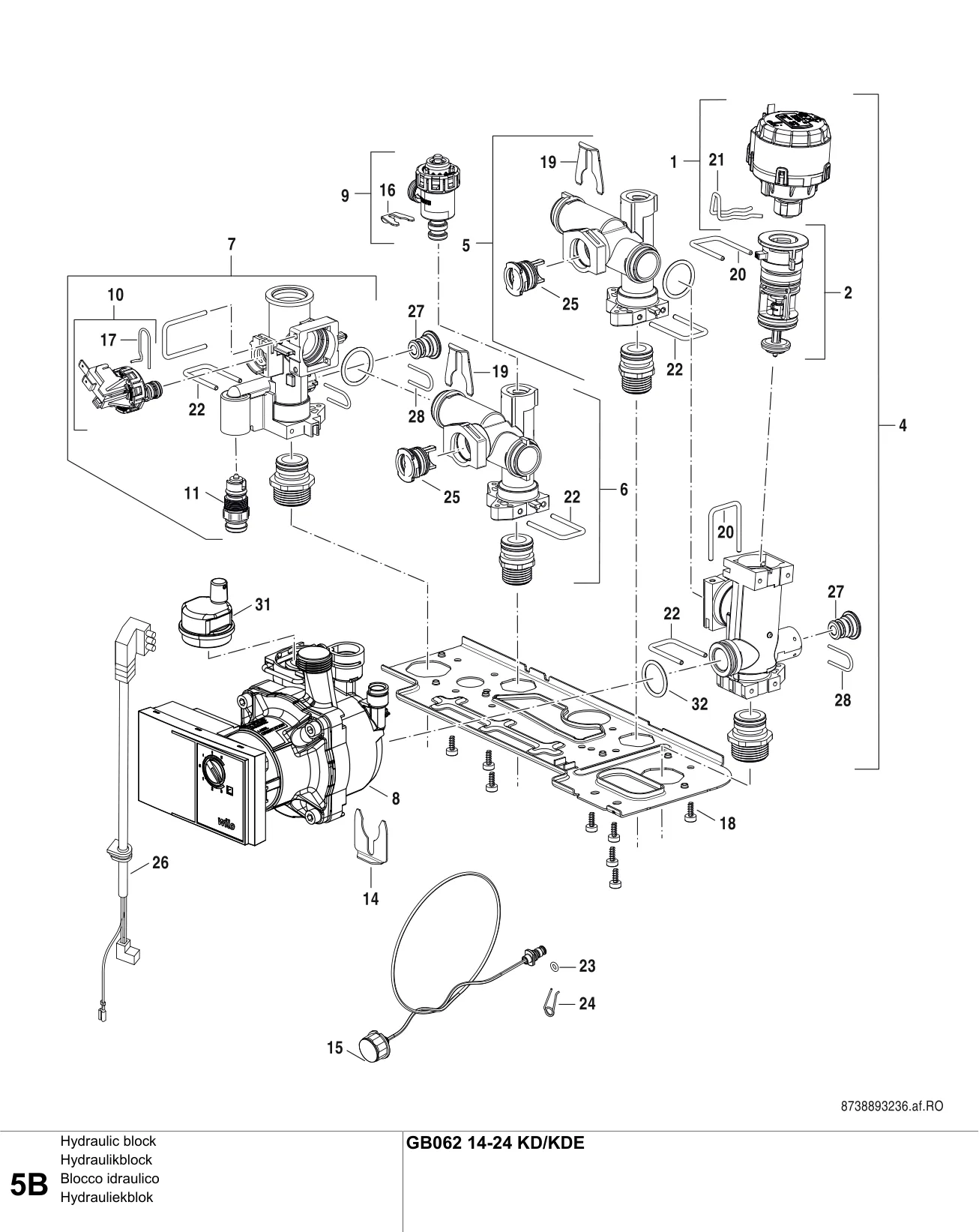 Schéma éclaté Hydrauliekblok B — Buderus GB062 14-24 H/KD/KDE V2