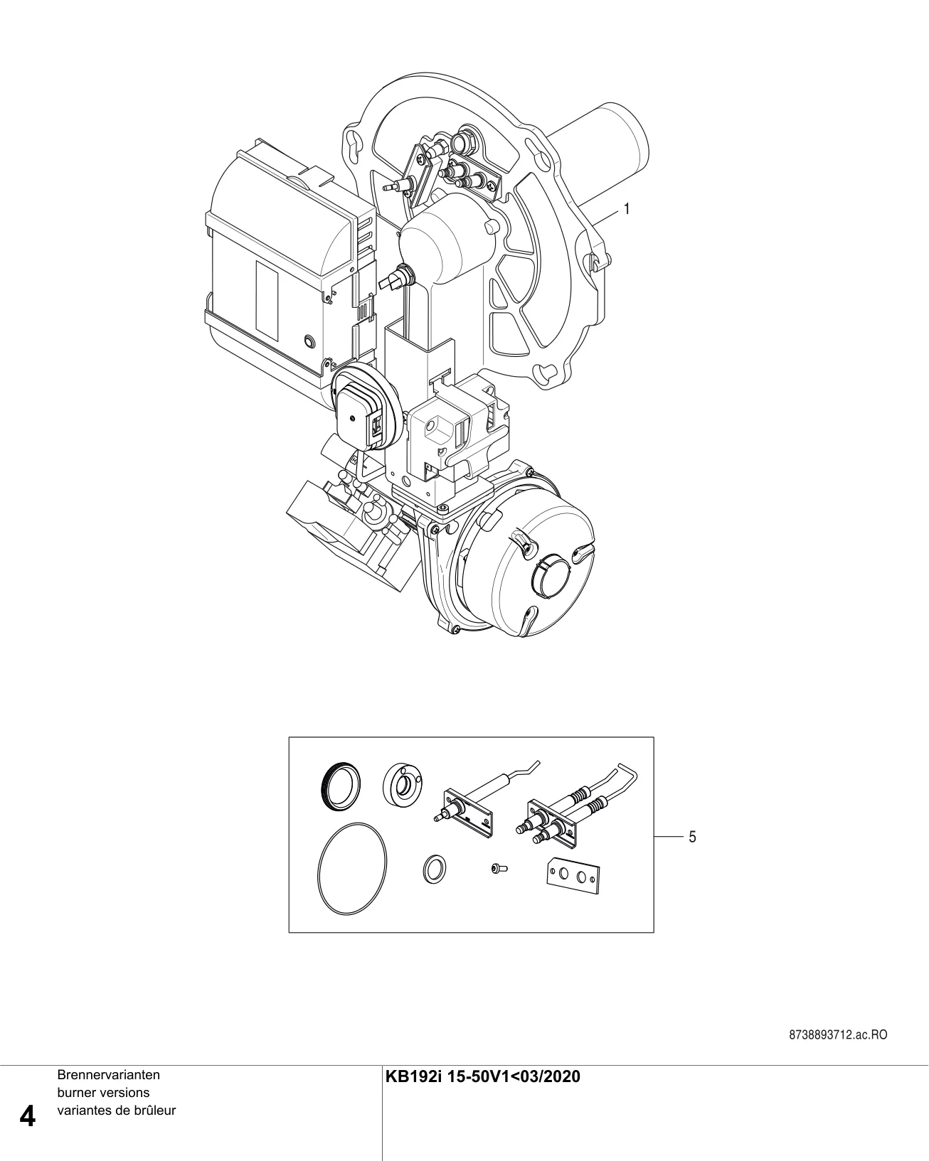 Schéma éclaté variantes de brûleur — Buderus KB192i V1<03/20 15-50 kW