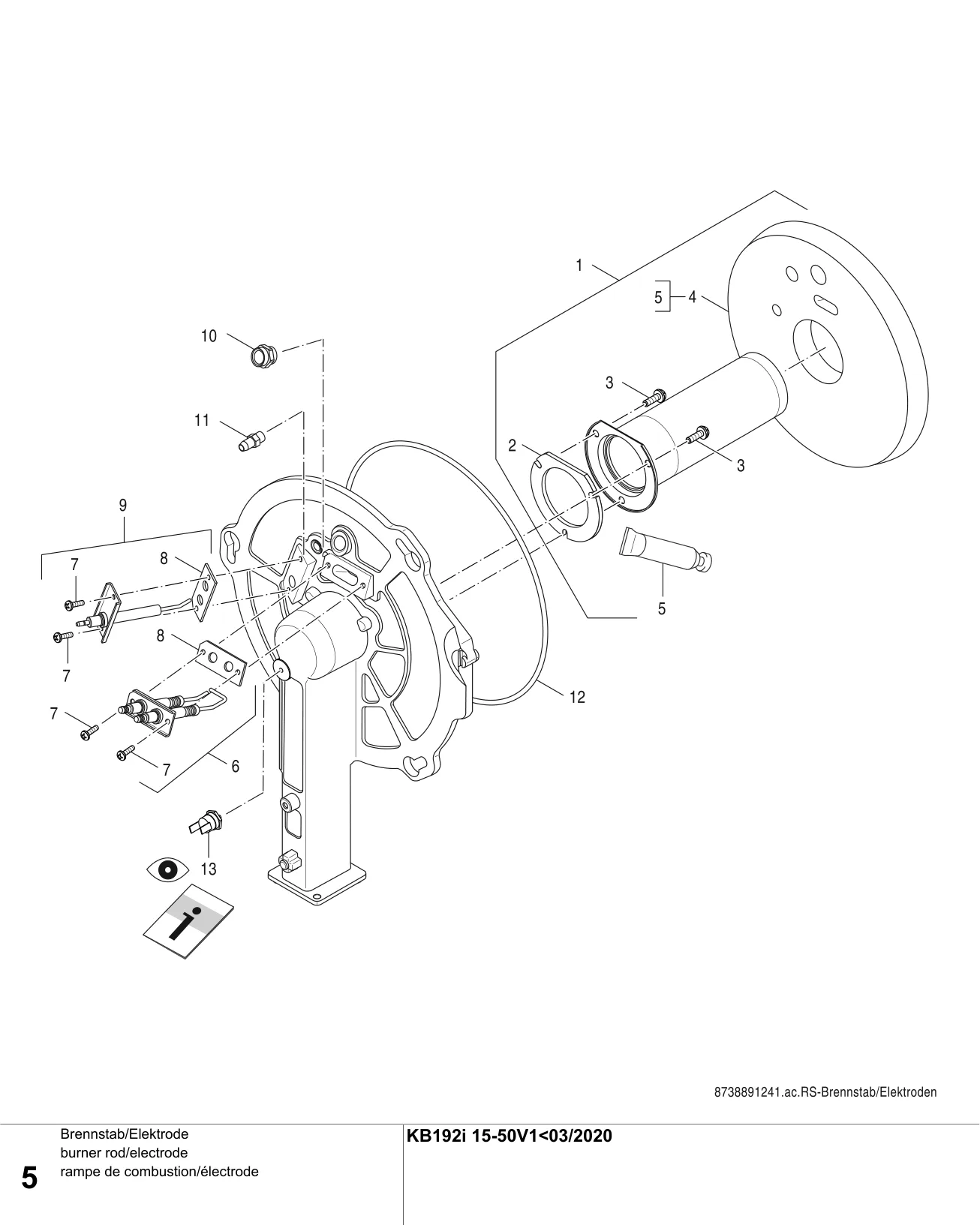 Schéma éclaté rampe de combustion/électrode — Buderus KB192i V1<03/20 15-50 kW