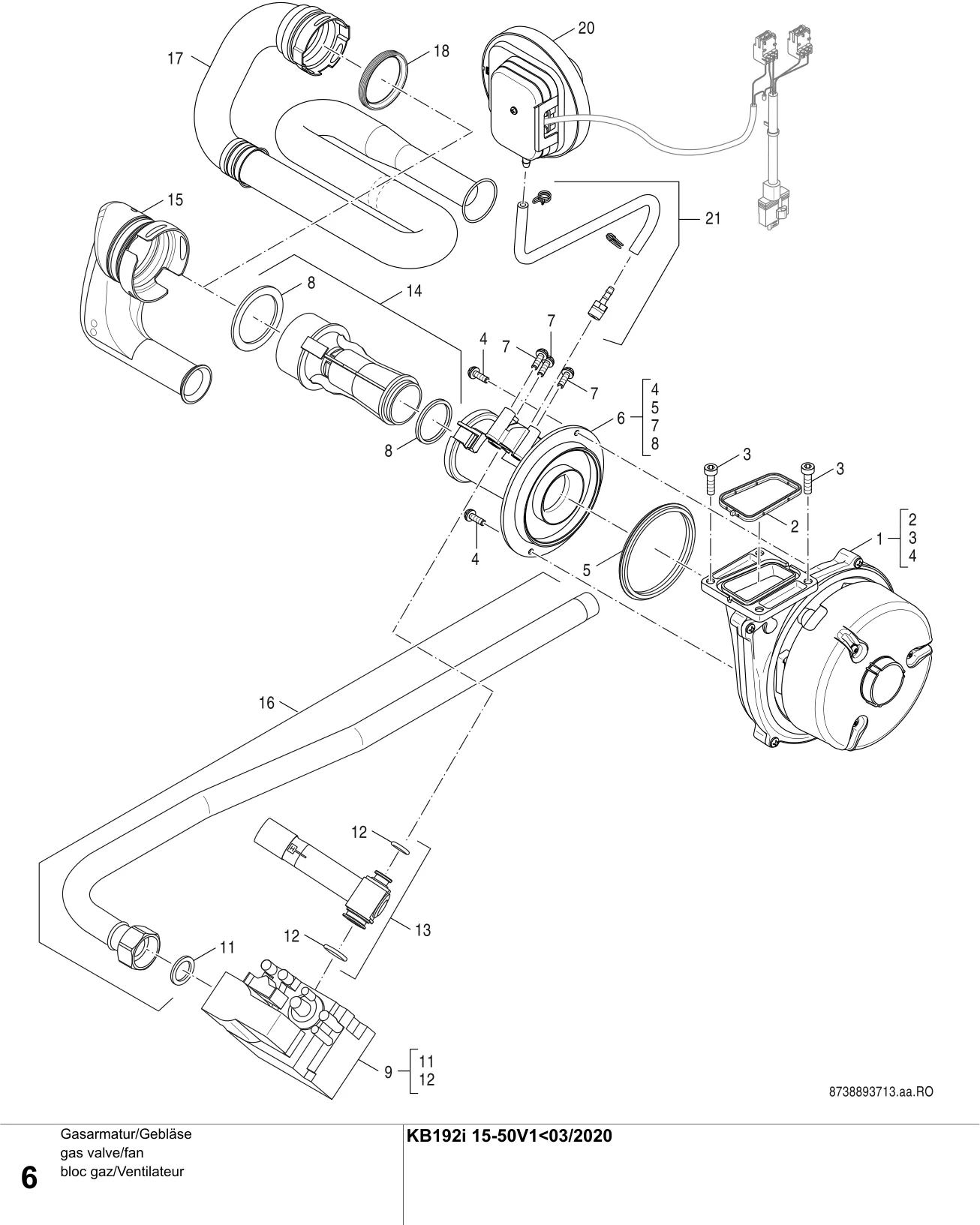 Schéma éclaté bloc gaz/Ventilateur — Buderus KB192i V1<03/20 15-50 kW