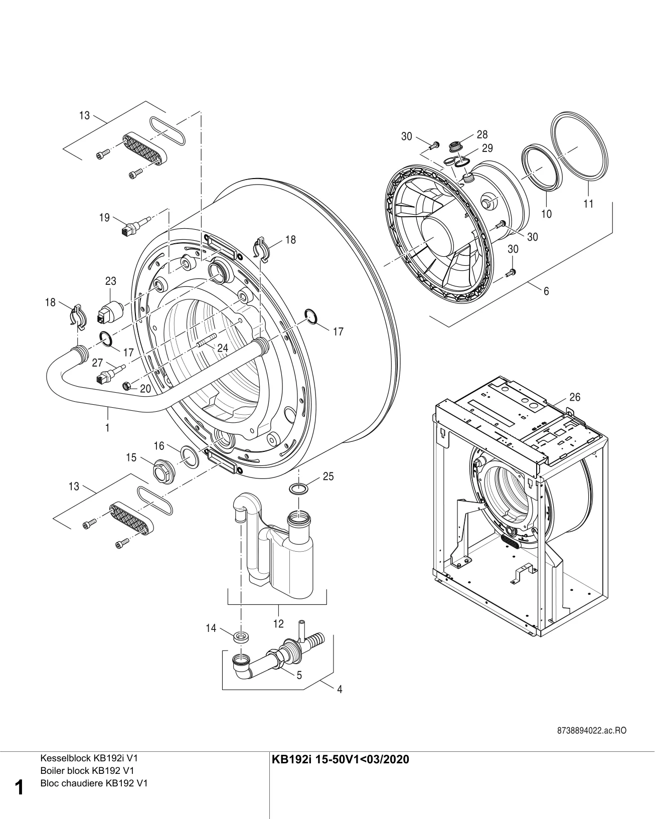 Schéma éclaté Kesselblock KB192i V1 — Buderus KB192i V1<03/20 15-50 kW