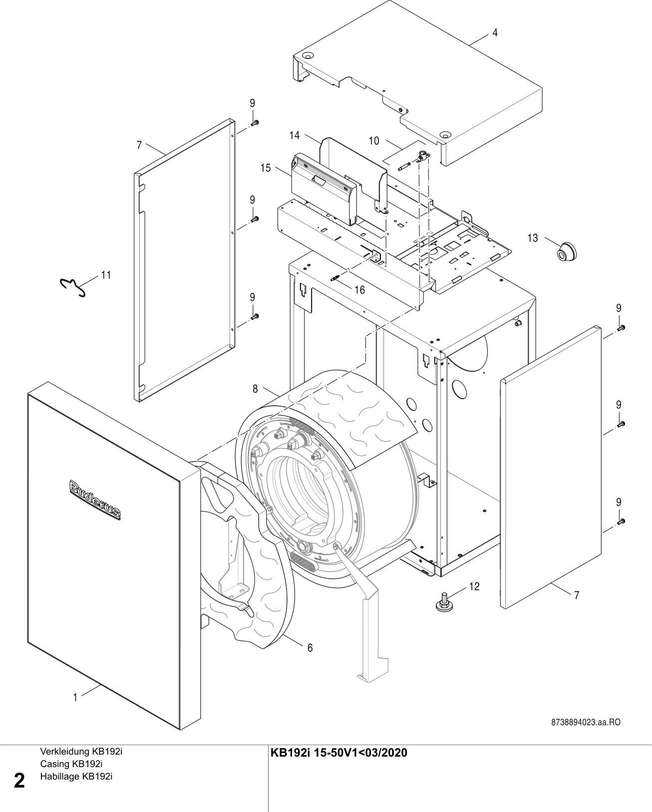 Schéma éclaté Verkleidung KB192i — Buderus KB192i V1<03/20 15-50 kW