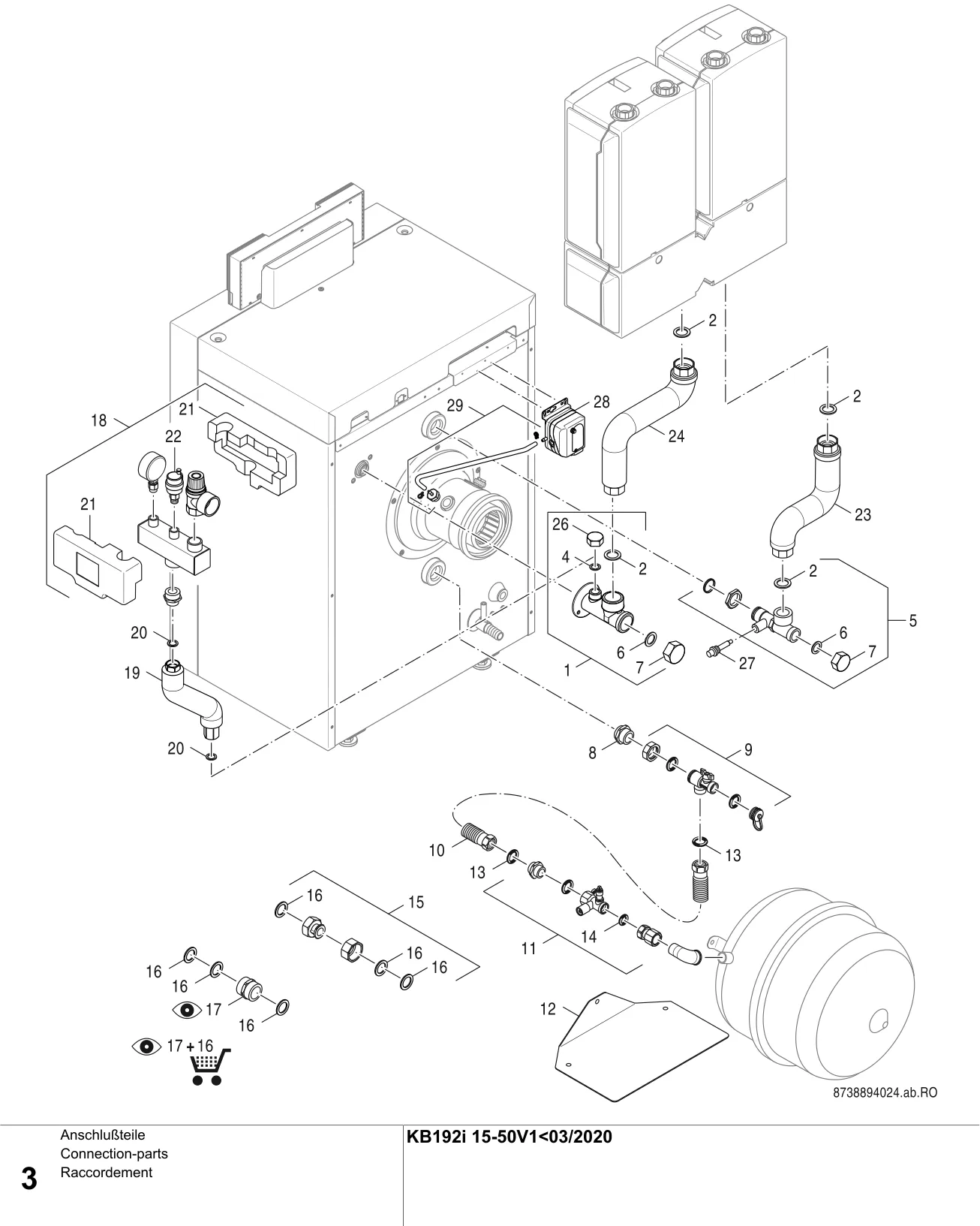 Schéma éclaté Raccordement — Buderus KB192i V1<03/20 15-50 kW