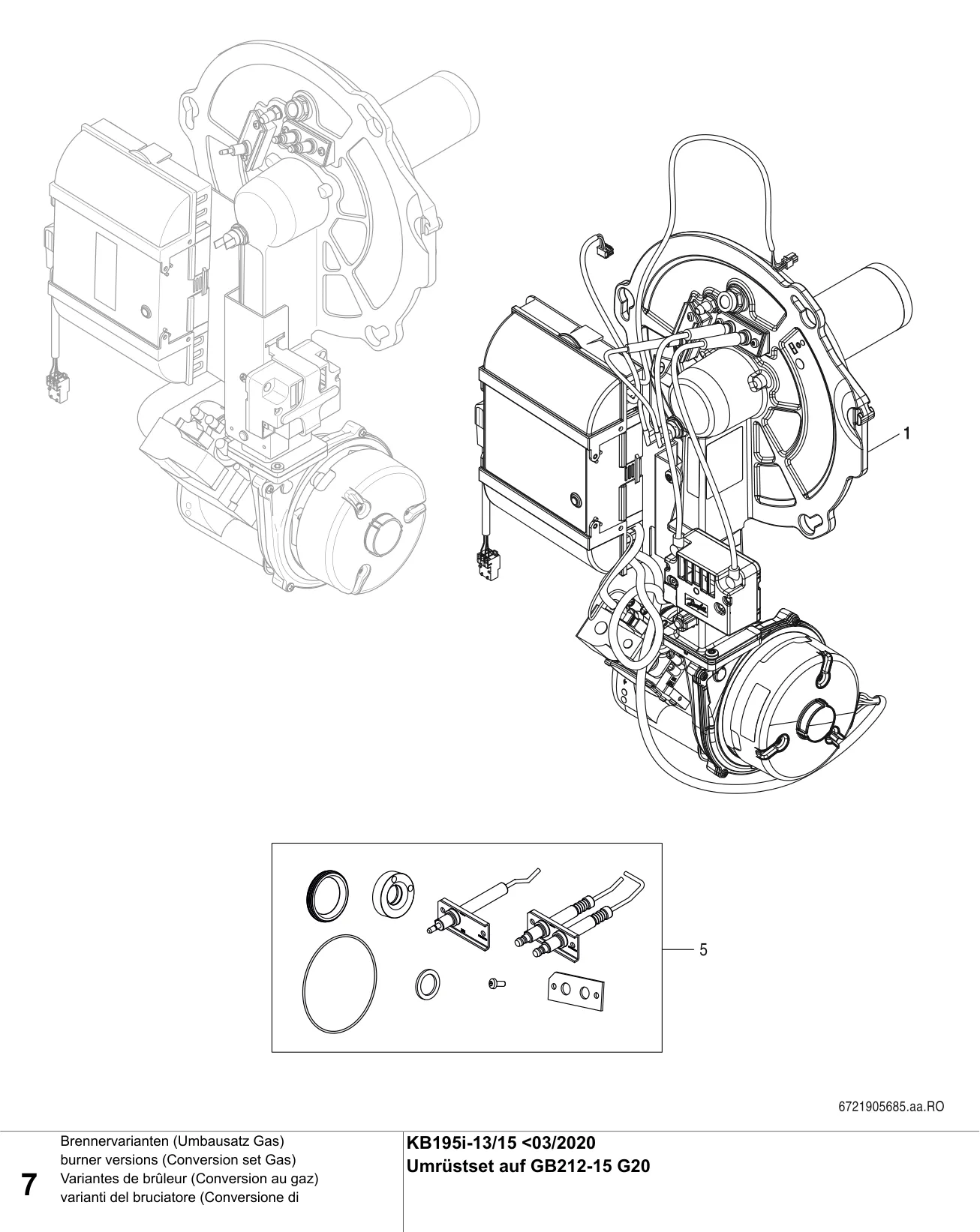 Schéma éclaté Variantes de brûleur (Conversion au gaz) — Buderus KB195i-13/15 V1<03/2020