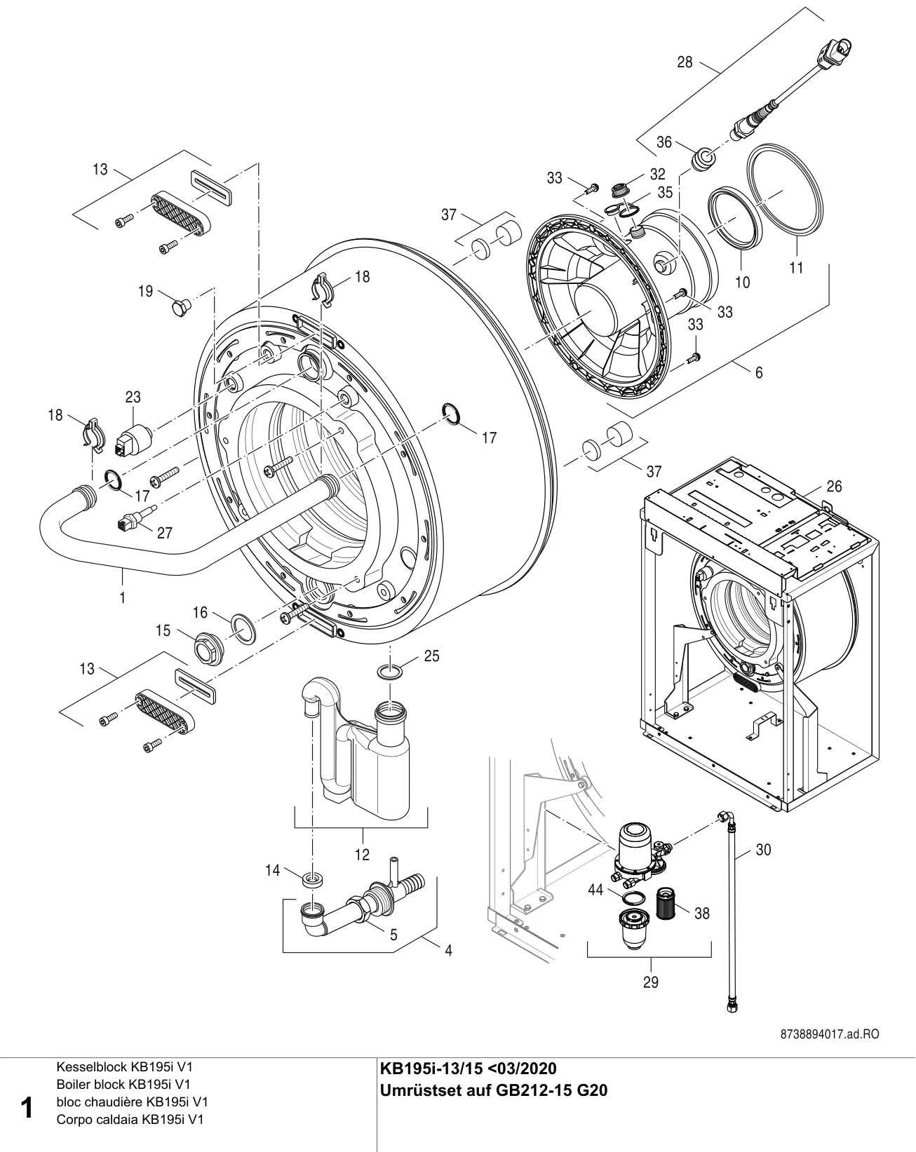 Schéma éclaté Kesselblock KB195i V1 — Buderus KB195i-13/15 V1<03/2020