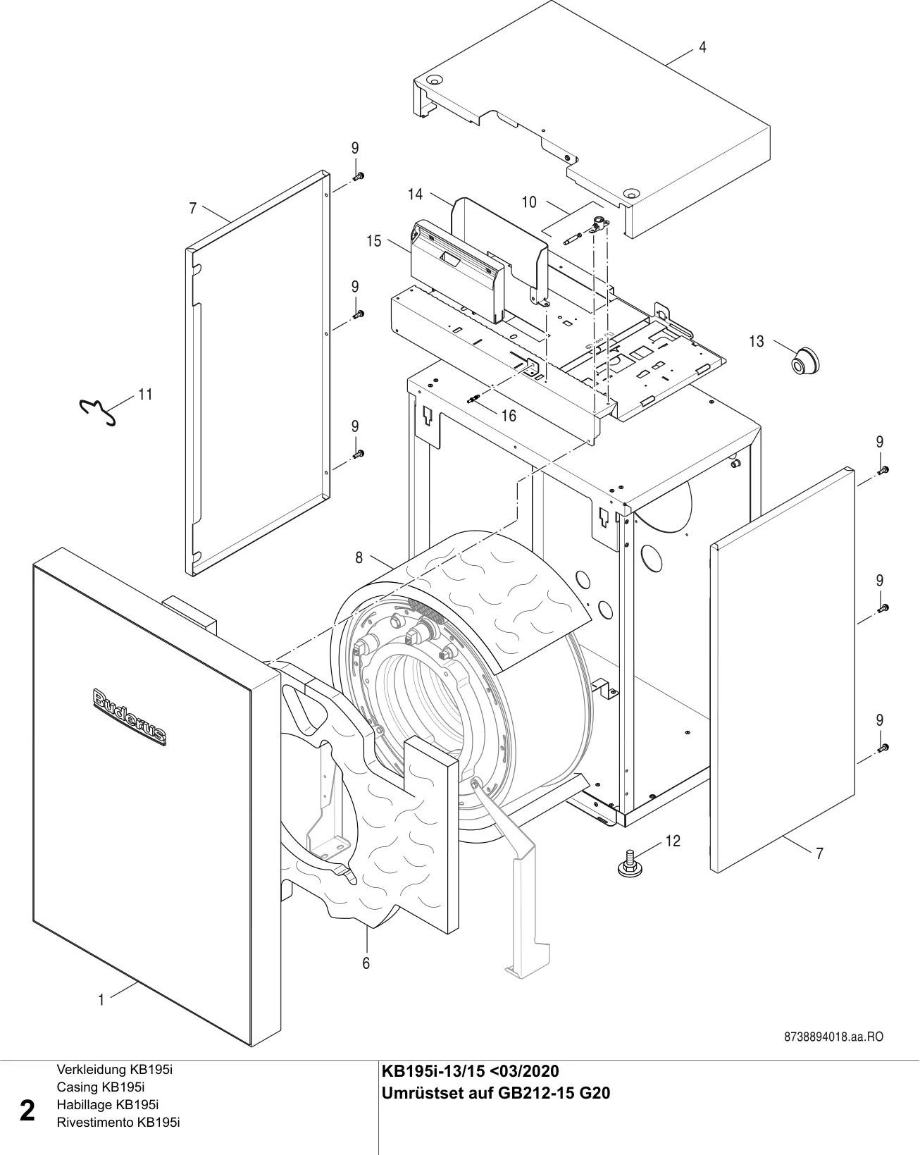 Schéma éclaté Verkleidung KB195i — Buderus KB195i-13/15 V1<03/2020