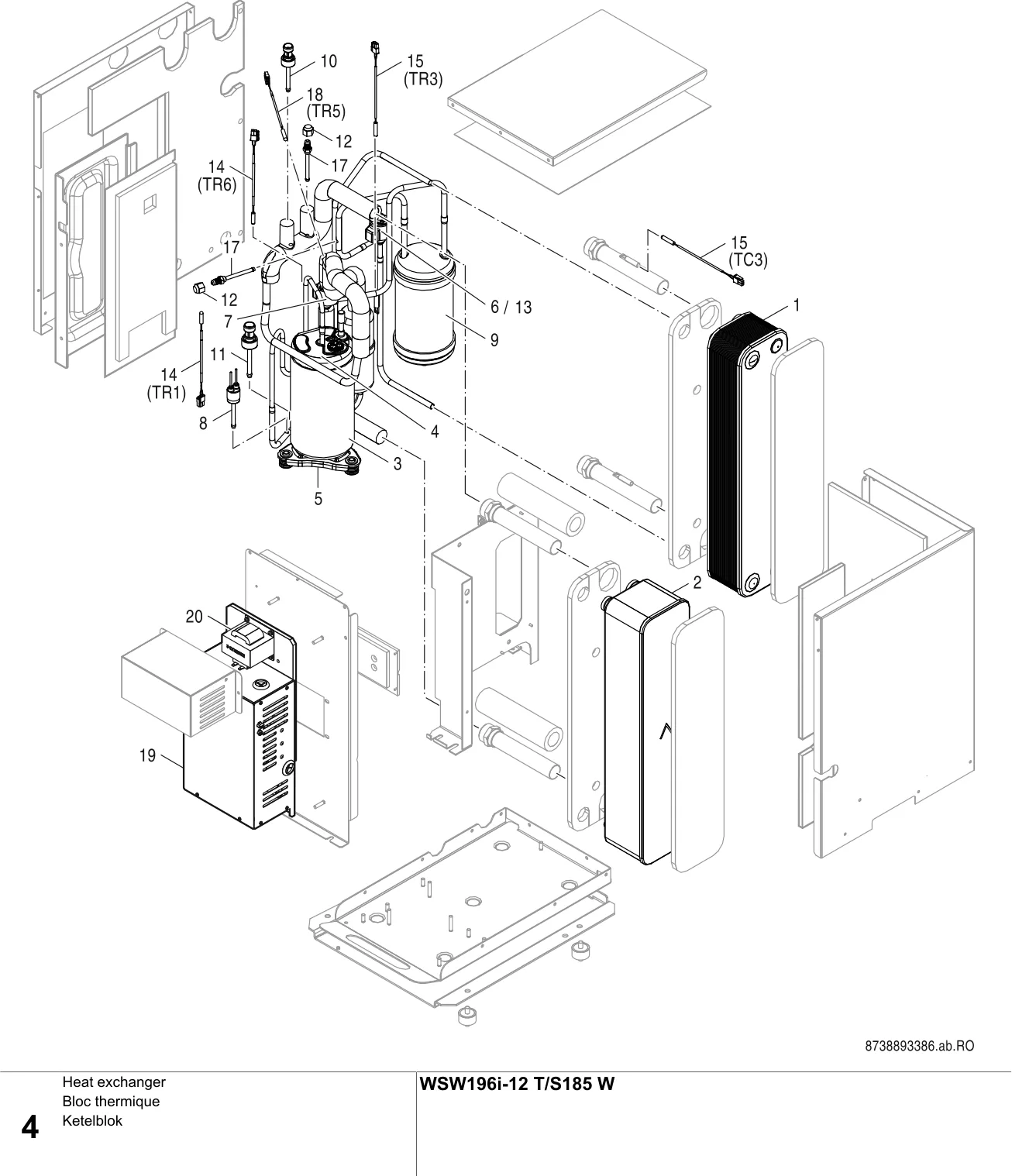 Explosietekening Bloc thermique — Buderus WSW196i-12 T/S185 W