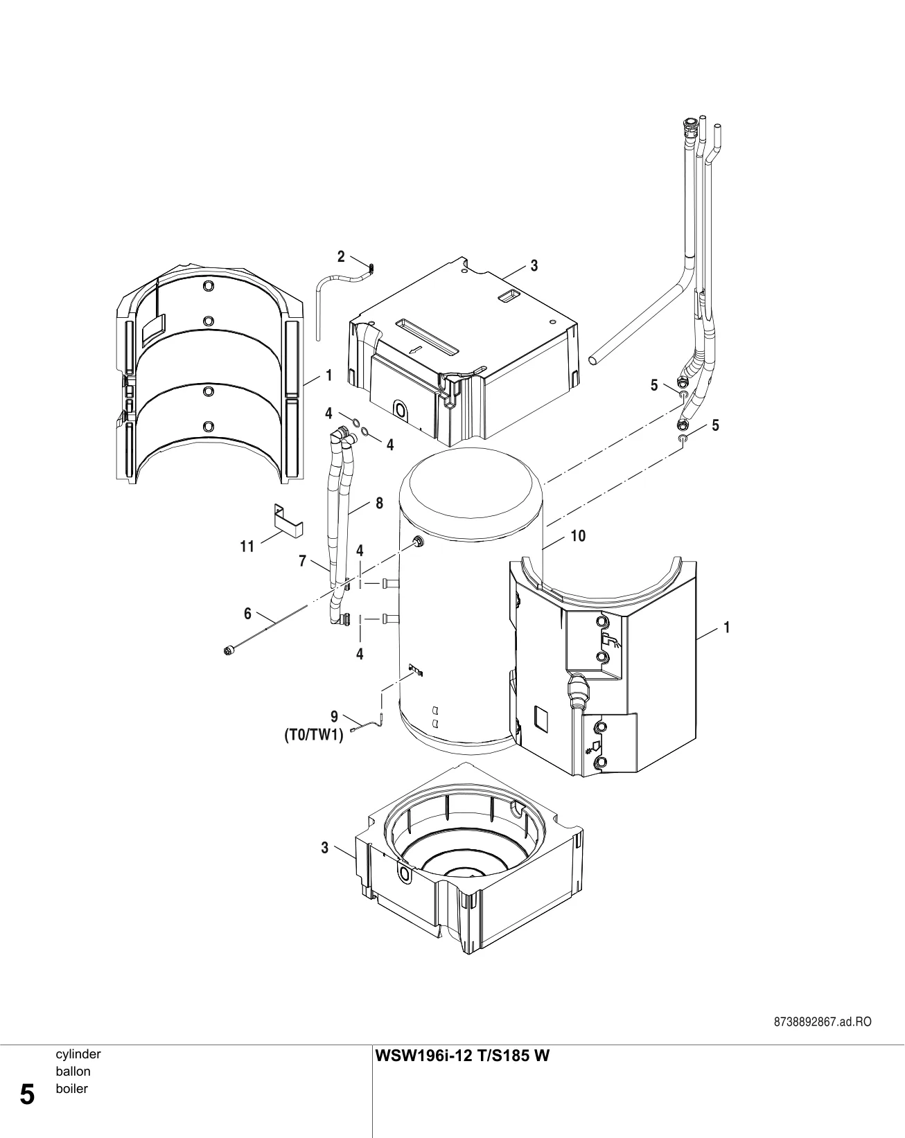 Explosietekening ballon — Buderus WSW196i-12 T/S185 W