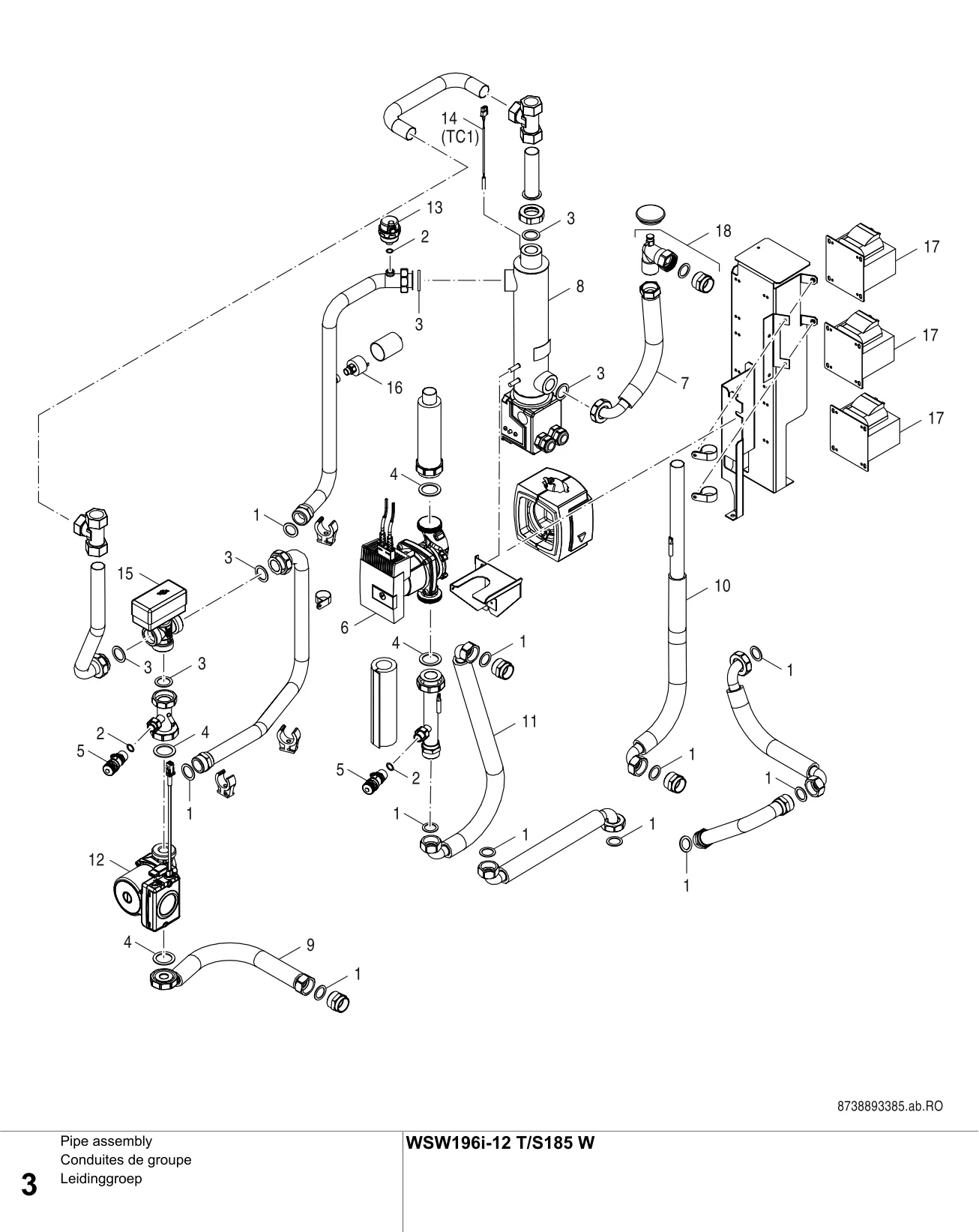 Explosietekening Conduites de groupe — Buderus WSW196i-12 T/S185 W