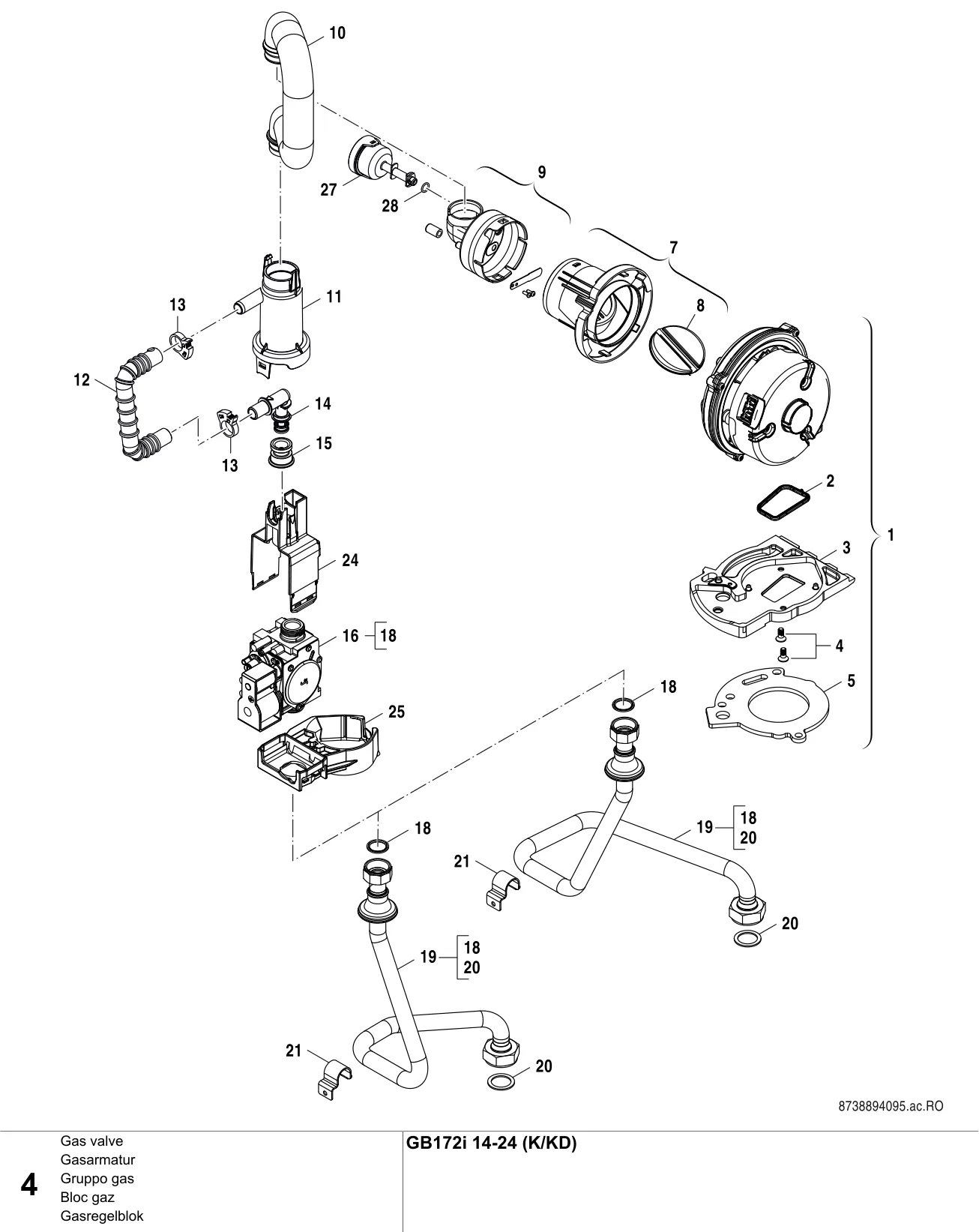 Explosietekening Bloc gaz — Buderus GB172i 14-24