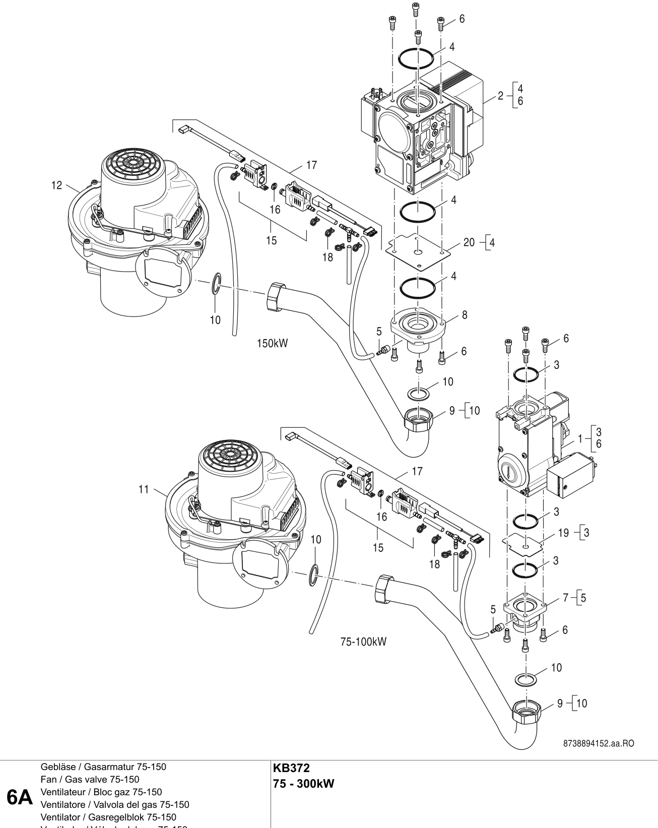 Explosietekening Gebläse / Gasarmatur 75-150 A — Buderus KB372 75-300 kW
